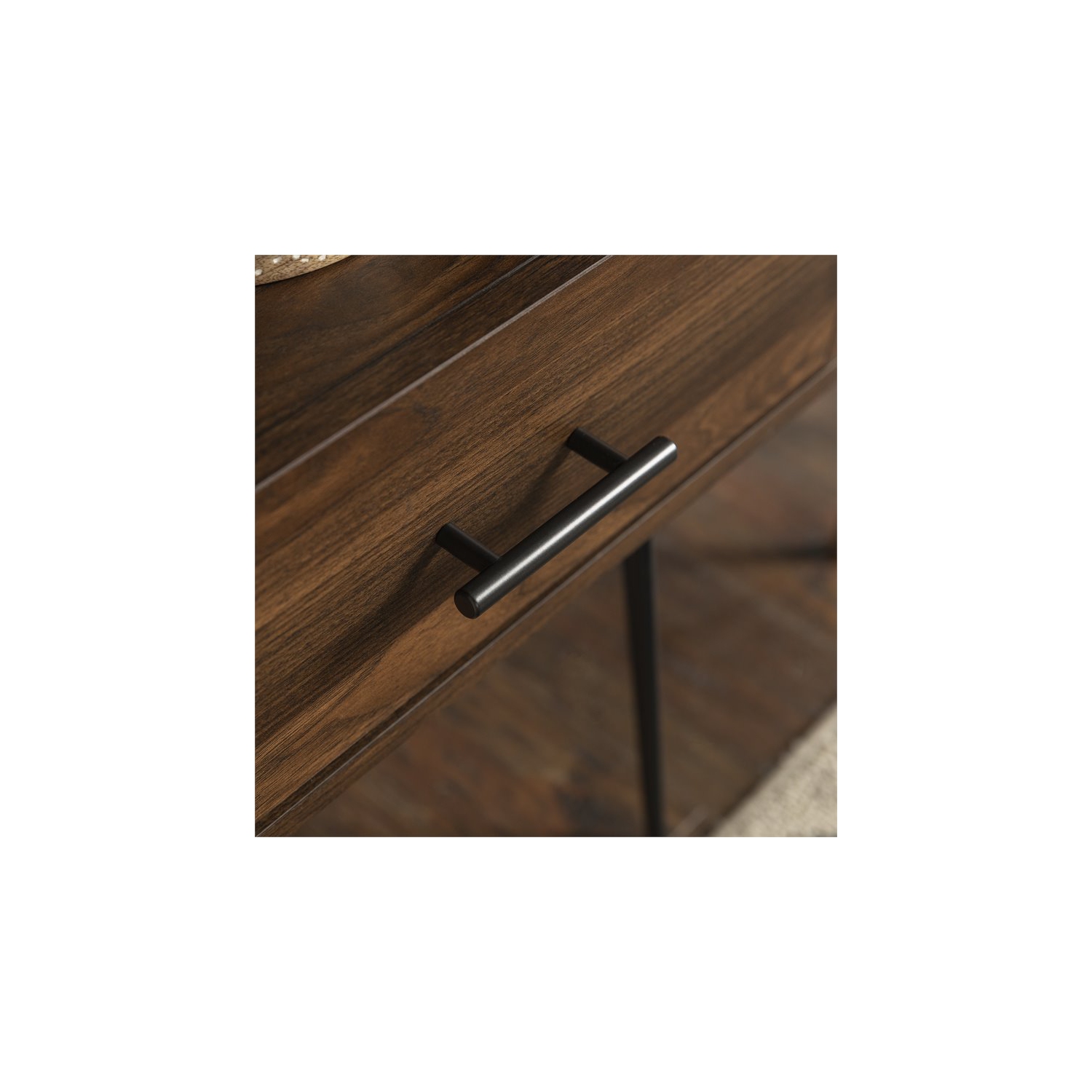 Pemberly Row 18" Single Drawer Hairpin Leg Bedroom Nightstand in Dark Walnut