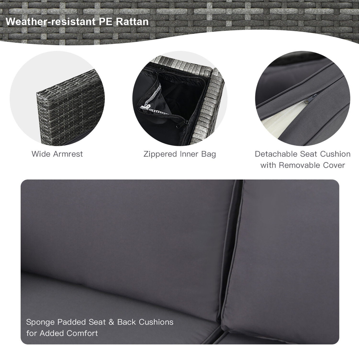 Gymax 9 PCS Patio Rattan Furniture Set Fire Pit Table Storage Grey W/ Cover