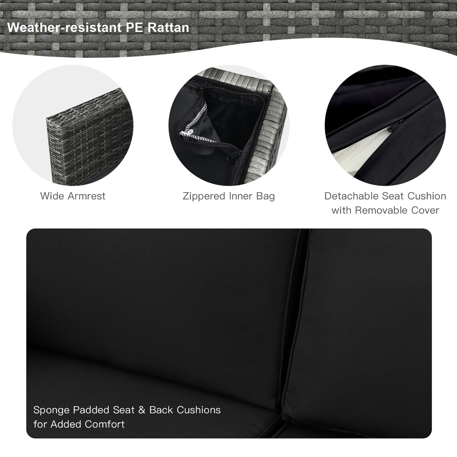 Gymax 9 PCS Patio Rattan Furniture Set Fire Pit Table Storage Grey W/ Cover