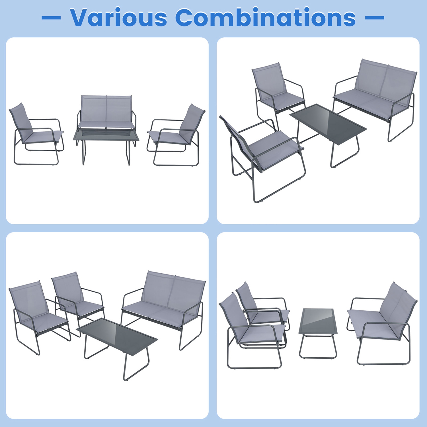 Gymax 4PCS Metal Outdoor Conversation Set Patio Furniture Set w/ Glass Table