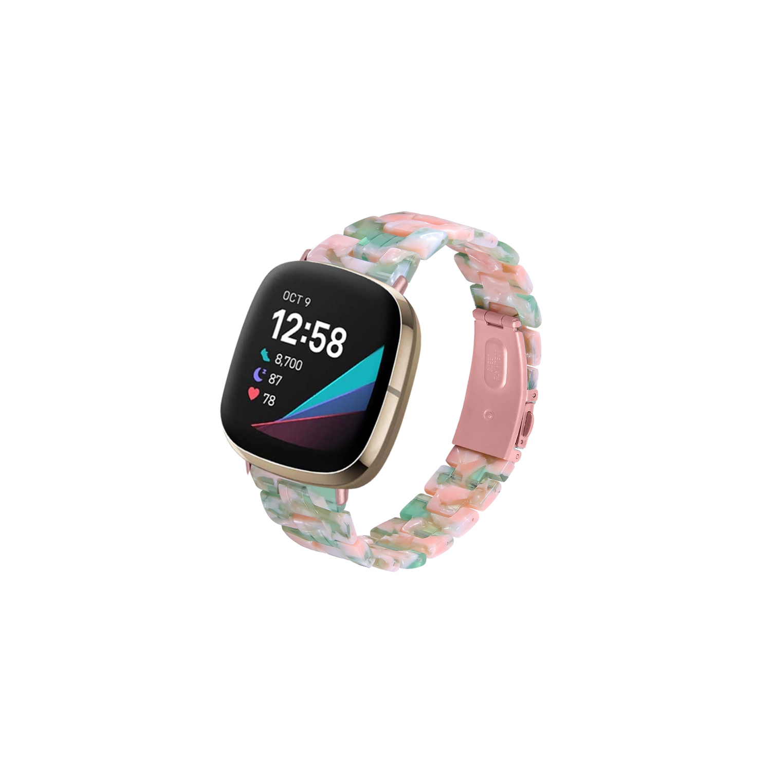 StrapsCo Marble Resin Band Bracelet Strap With Clasp for Fitbit Sense - Pink & Green