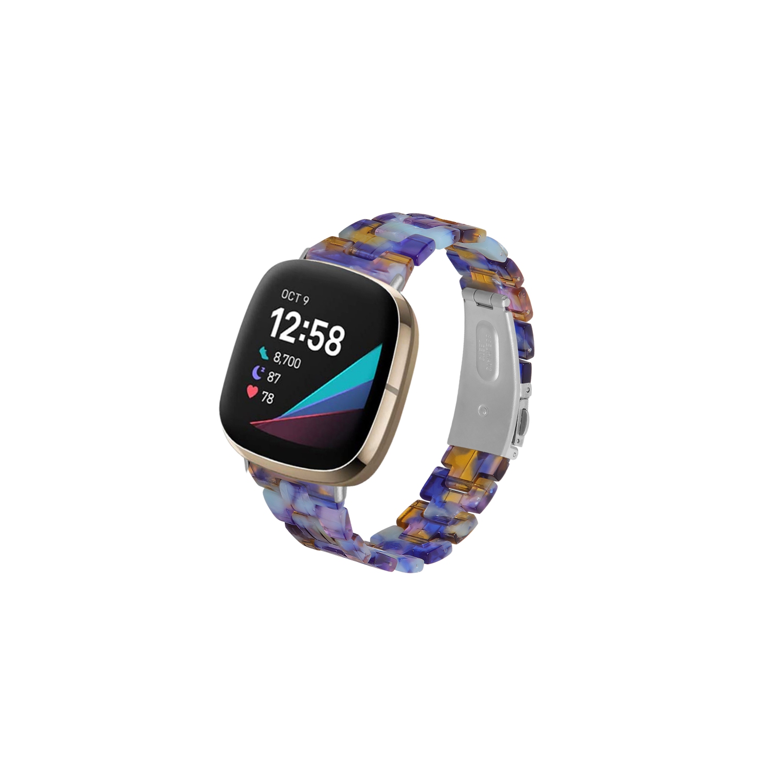 StrapsCo Marble Resin Band Bracelet avec fermoir pour Fitbit Sense - Bleu Multicouleur