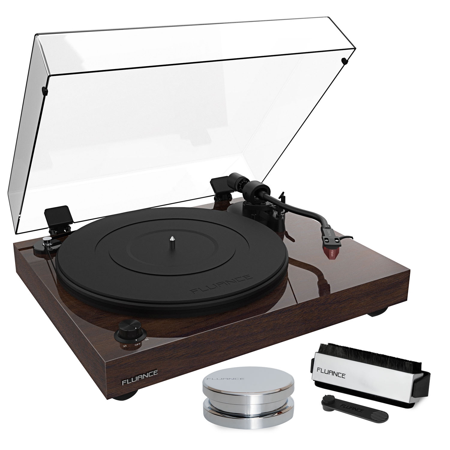 Tourne-disque en vinyle Reference RT83 de Fluance avec poids de disque et trousse de nettoyage pour vinyle