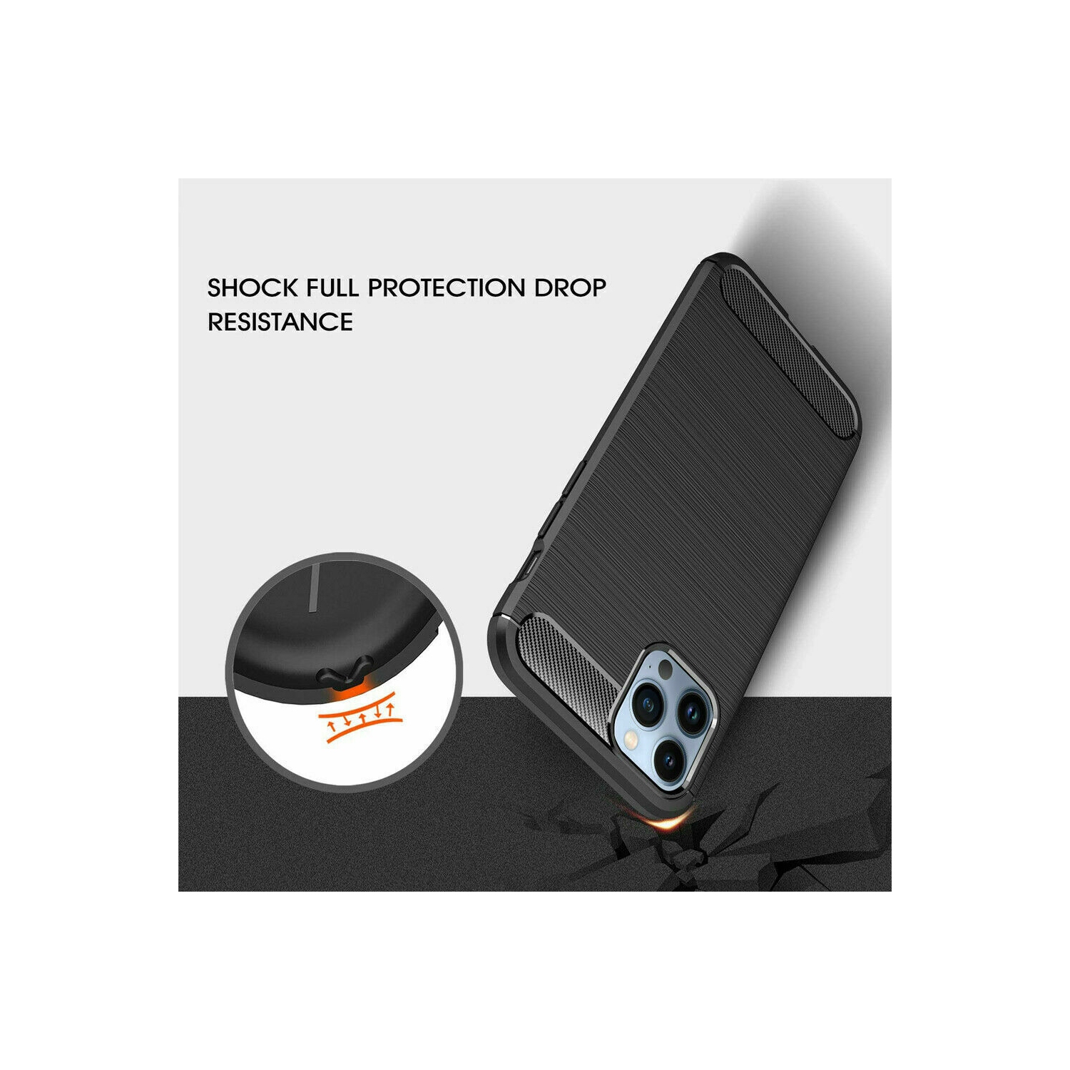 SuperShield Black Brushed Metal Case for Apple iPhone 14 Plus Carbon Fiber Soft Shockproof Cover