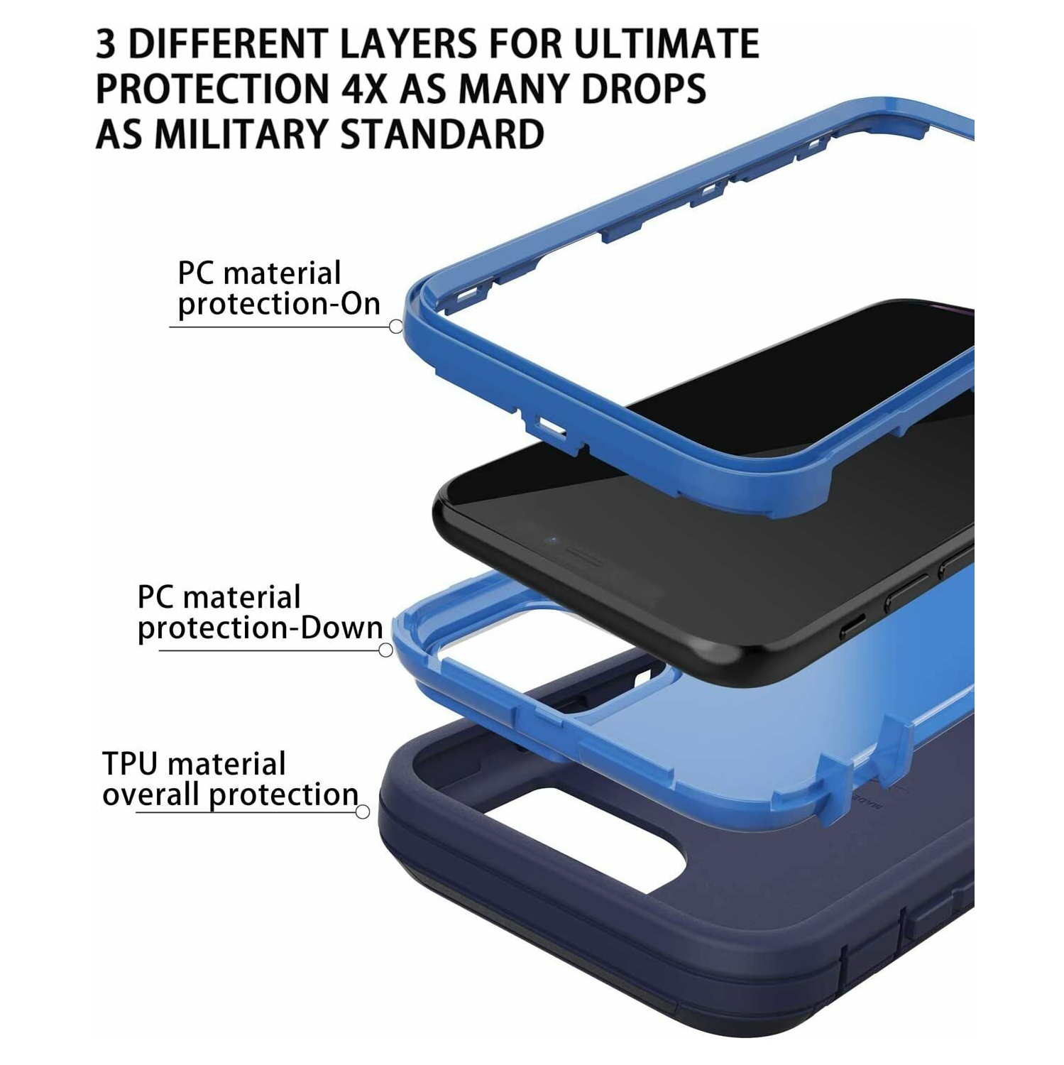 Pour iPhone 14 plus d’Apple, étui 3-en-1 résistant aux chutes Tradies Hybrid Armor, robuste, antichoc, bleu