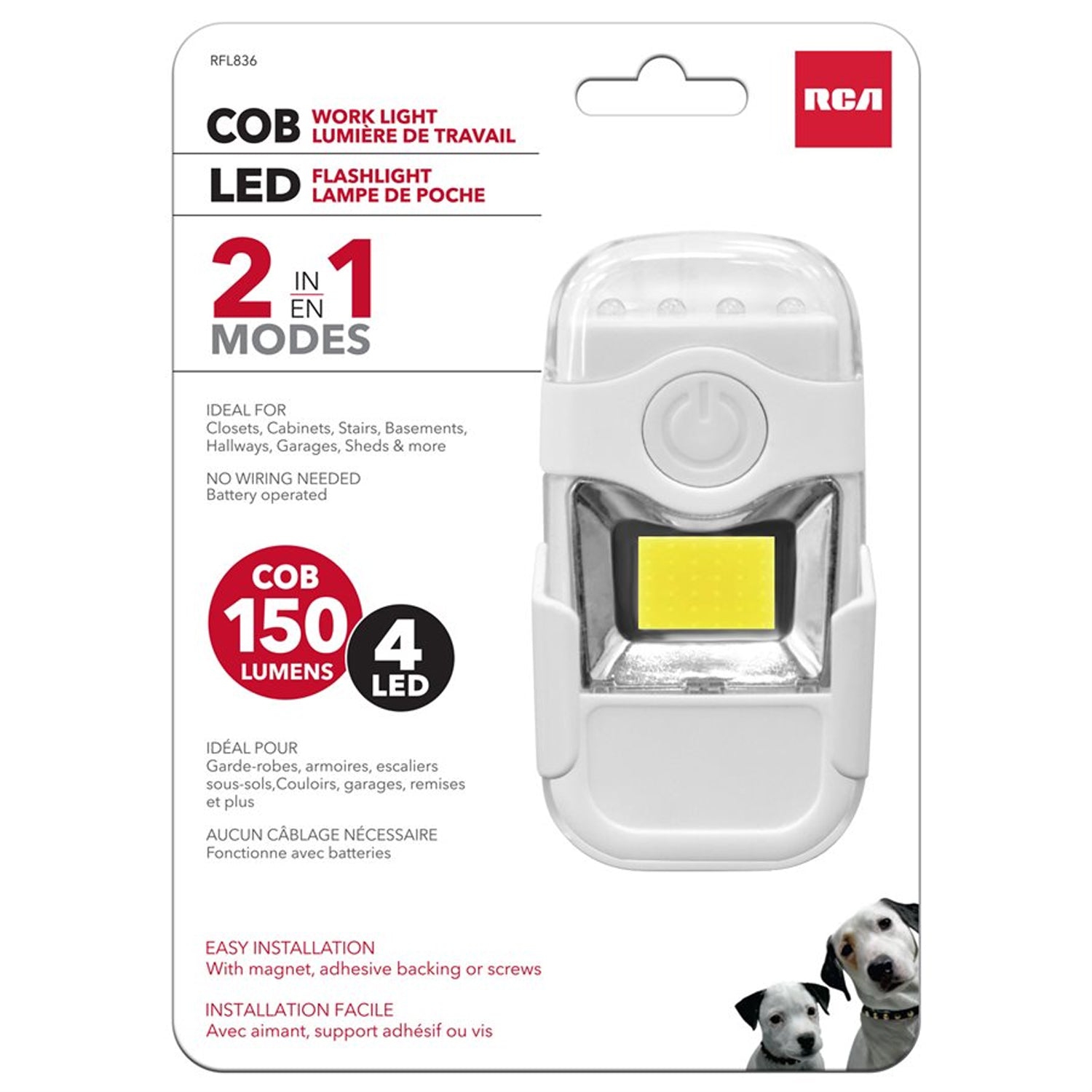 RCA RFL836 - 2 in 1 Detachable LED Flashlight and COB Work Light