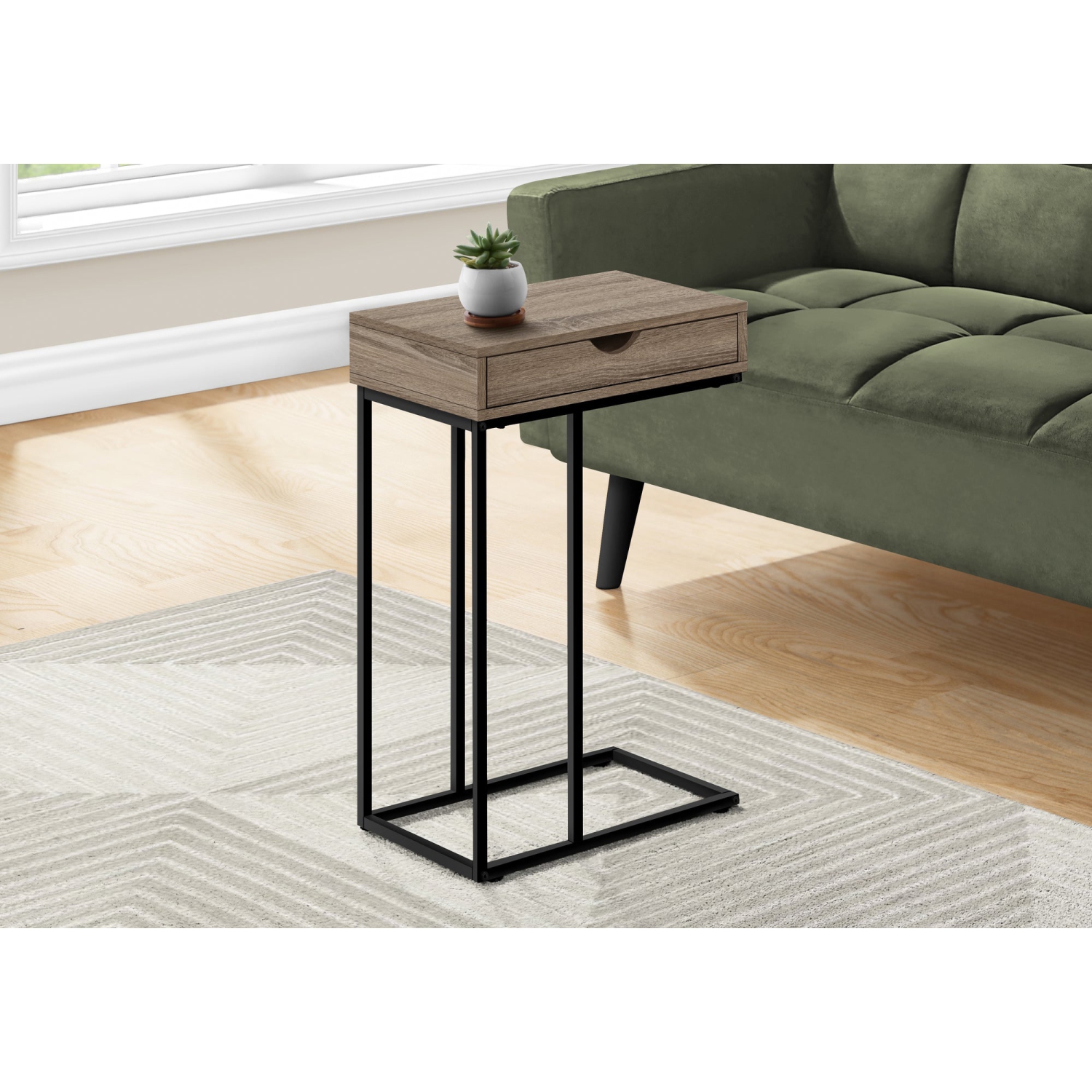 Monarch Specialties I 3771 Accent Table - 25"H / Dark Taupe / Black Metal