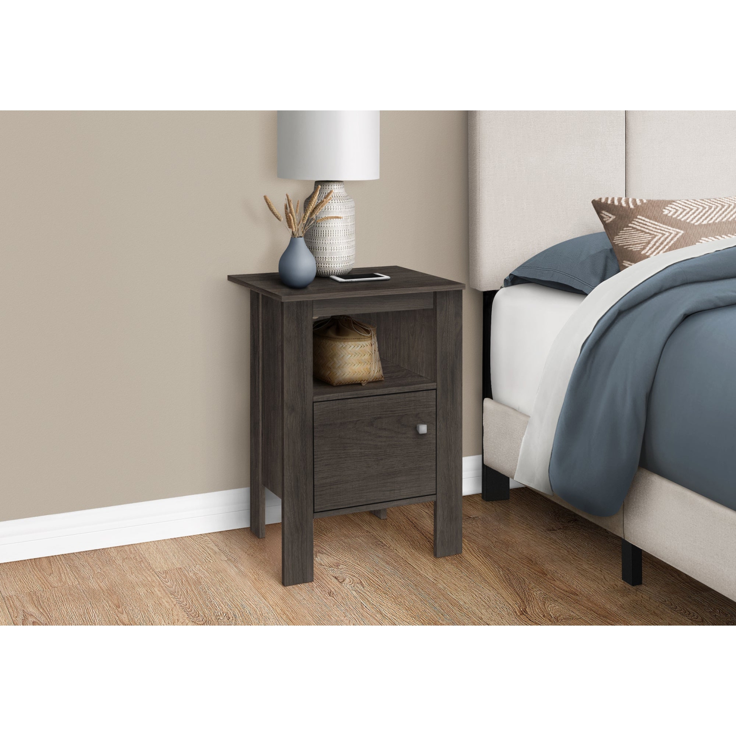 Monarch Specialties I 2145 Accent Table - Brown Oak Night Stand With Storage
