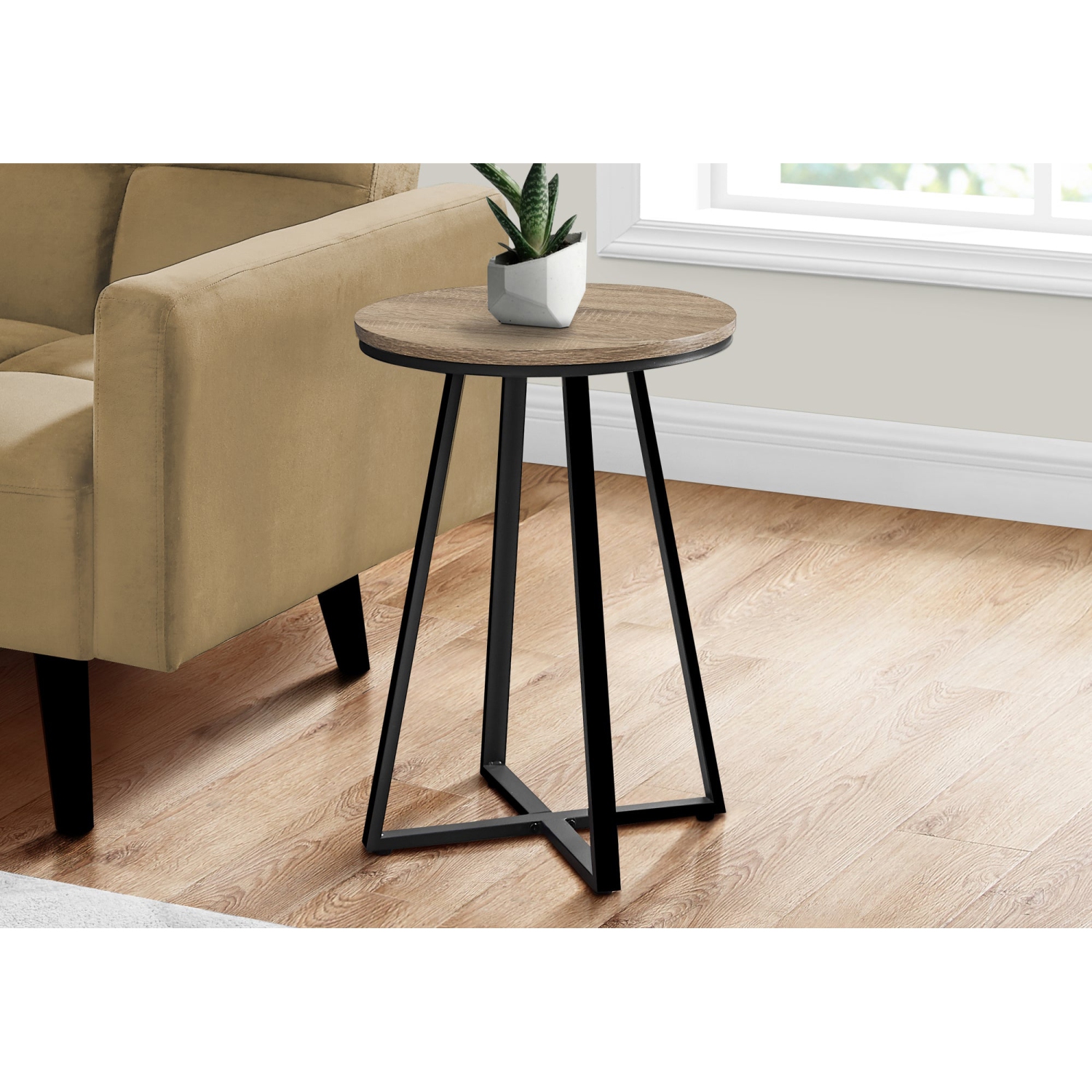Monarch Specialties I 2177 Accent Table - 22"H / Dark Taupe / Black Metal