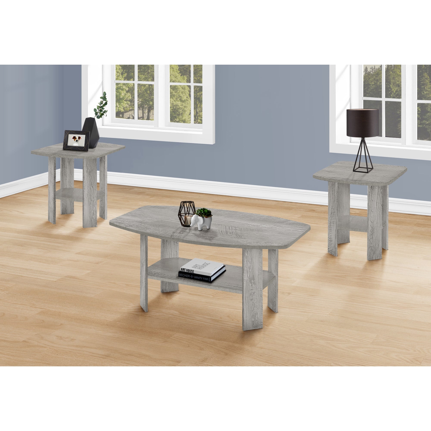 Monarch Specialties I 7870P Table Set - 3pcs Set / Industrial Grey