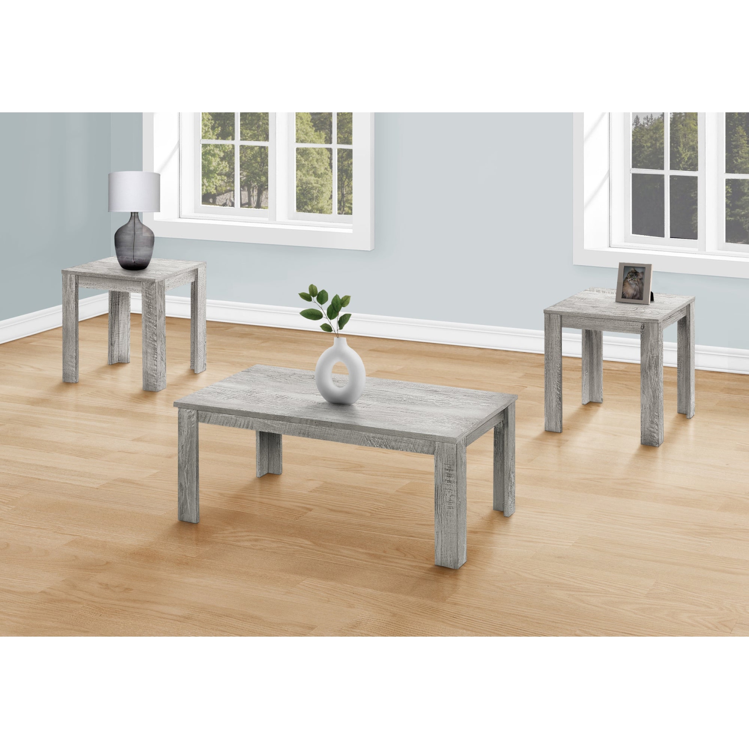 Monarch Specialties I 7860P Table Set - 3pcs Set / Industrial Grey