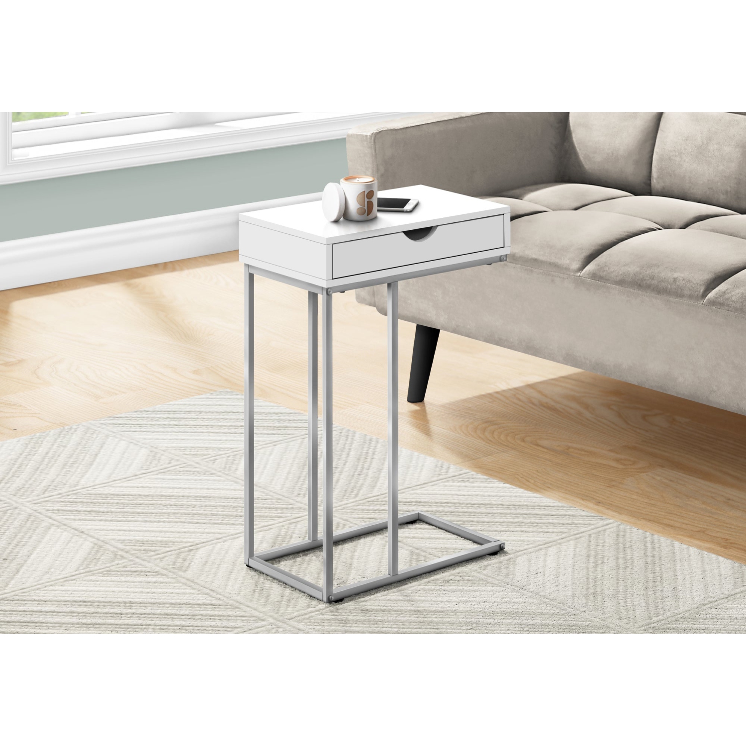 Monarch Specialties I 3774 Accent Table - 25"H / White / Silver Metal