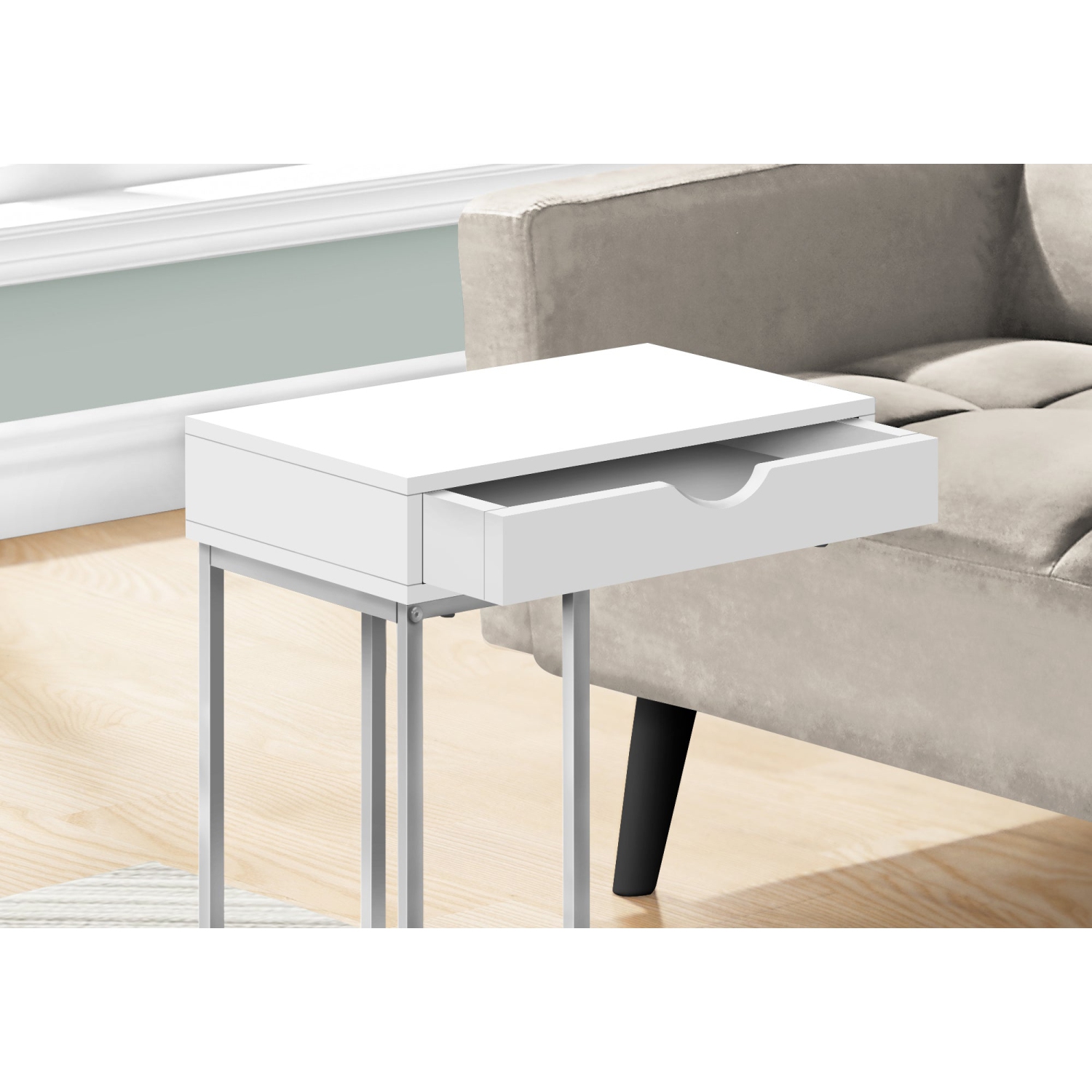 Monarch Specialties I 3774 Accent Table - 25"H / White / Silver Metal