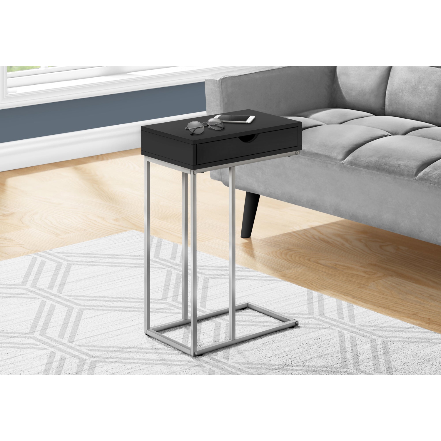 Monarch Specialties I 3773 Accent Table - 25"H / Black / Silver Metal