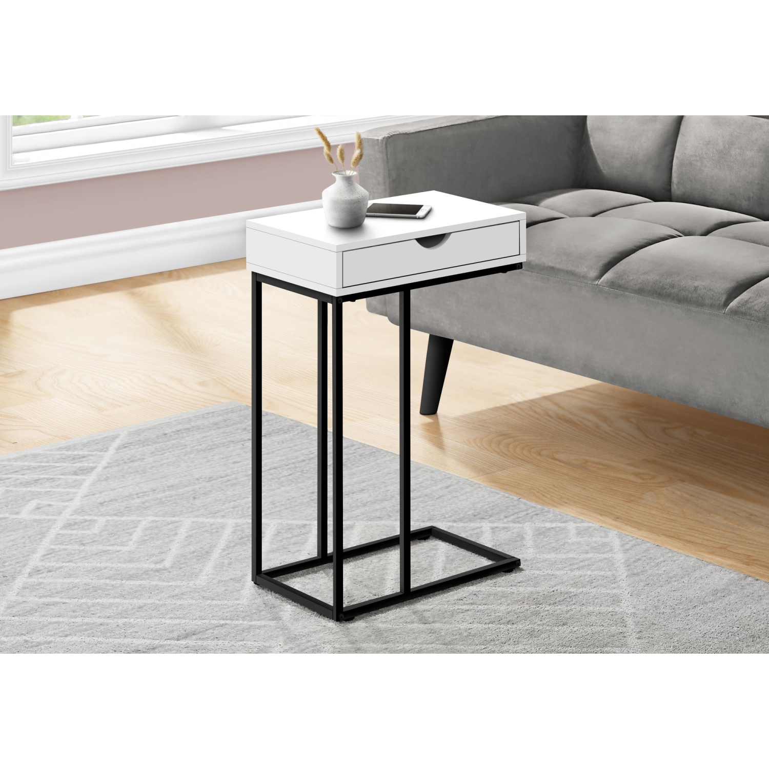 Monarch Specialties I 3770 Accent Table - 25"H / White / Black Metal