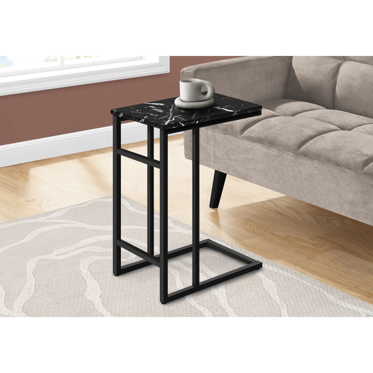 Monarch Specialties I 2174 Accent Table - 24"H / Black Marble / Black Metal
