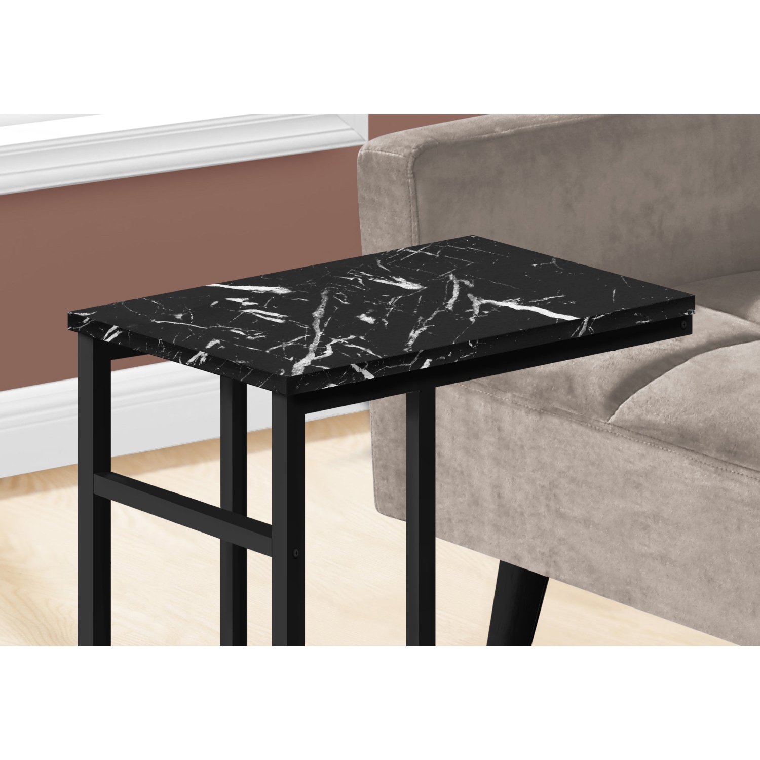 Monarch Specialties I 2174 Accent Table - 24"H / Black Marble / Black Metal