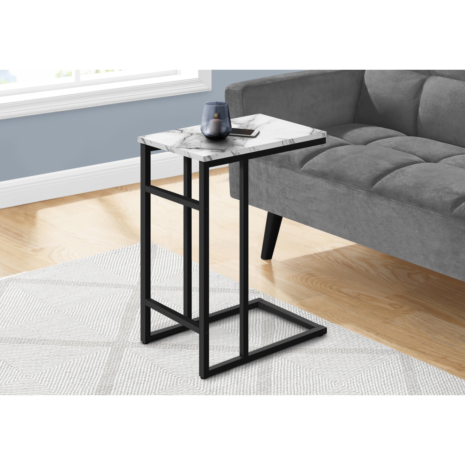 Monarch Specialties I 2173 Accent Table - 24"H / White Marble / Black Metal