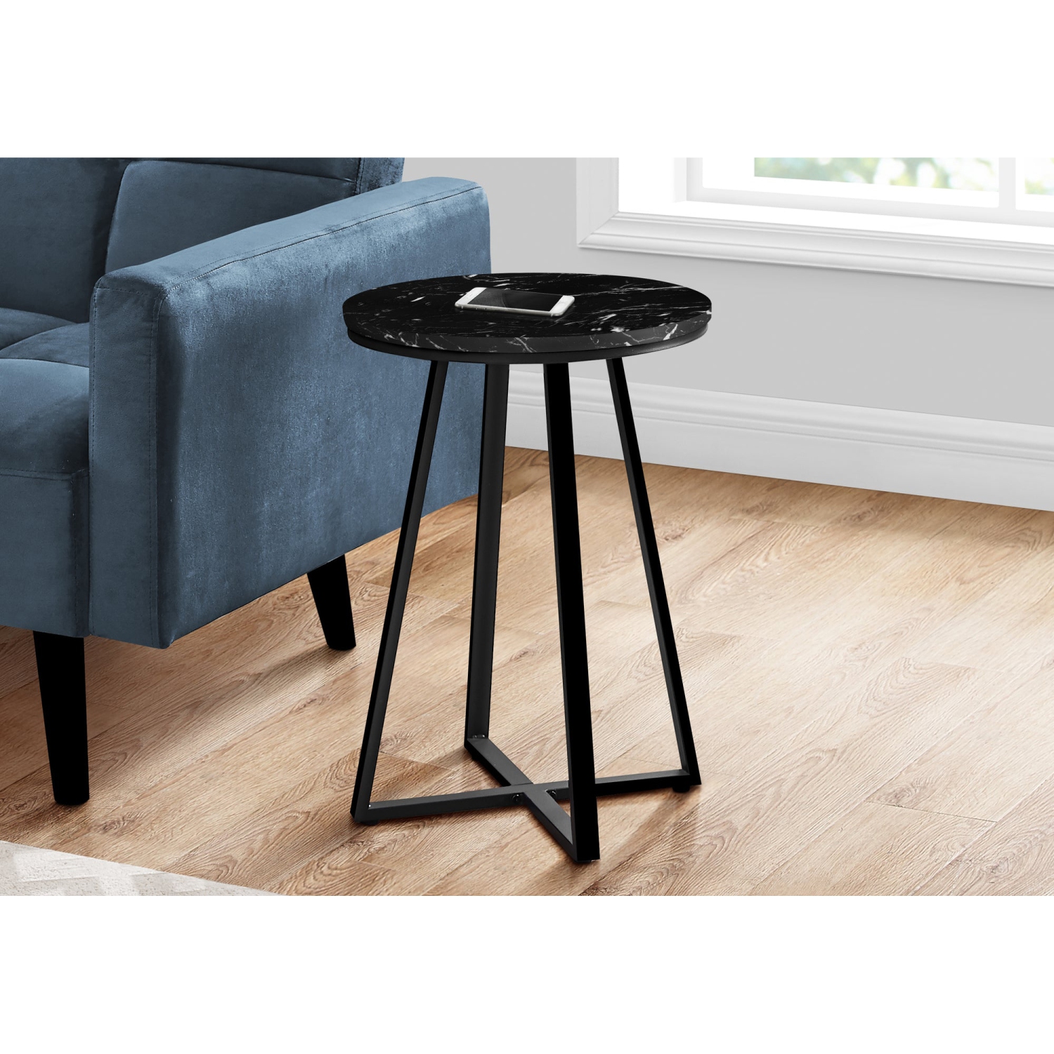 Monarch Specialties I 2179 Accent Table - 22"H / Black Marble / Black Metal