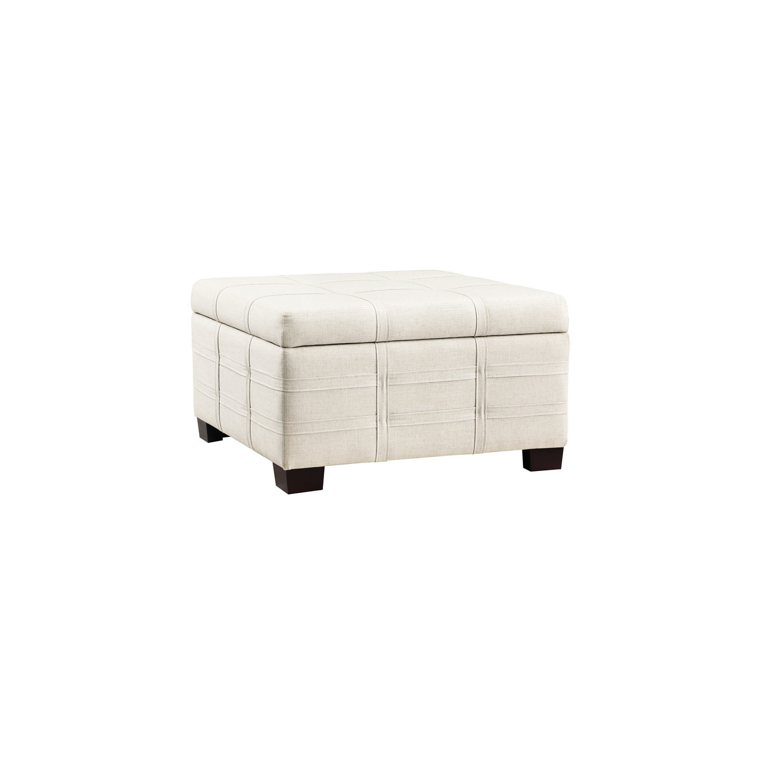 Detour Strap Square Storage Ottoman in Linen White Fabric