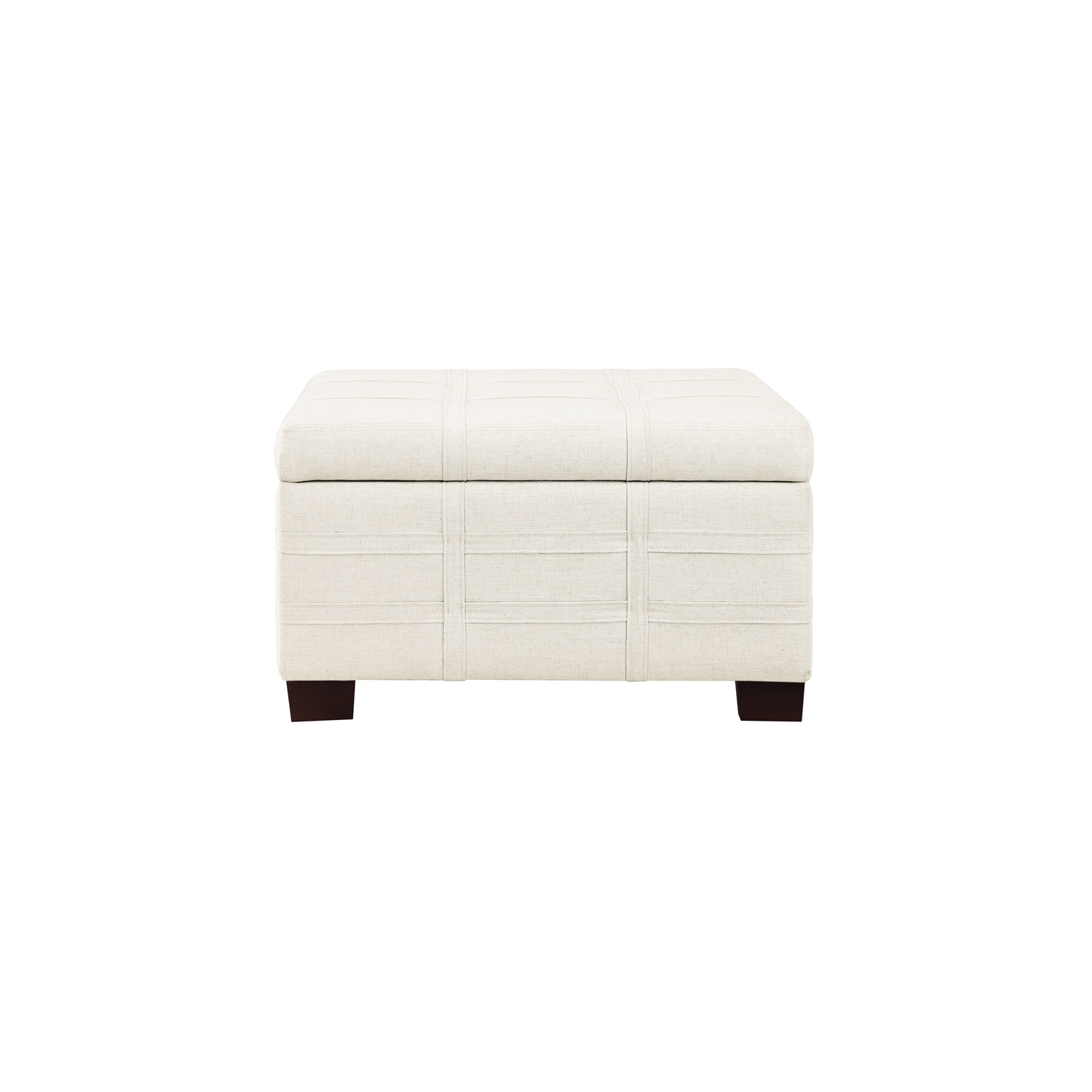 Detour Strap Square Storage Ottoman in Linen White Fabric
