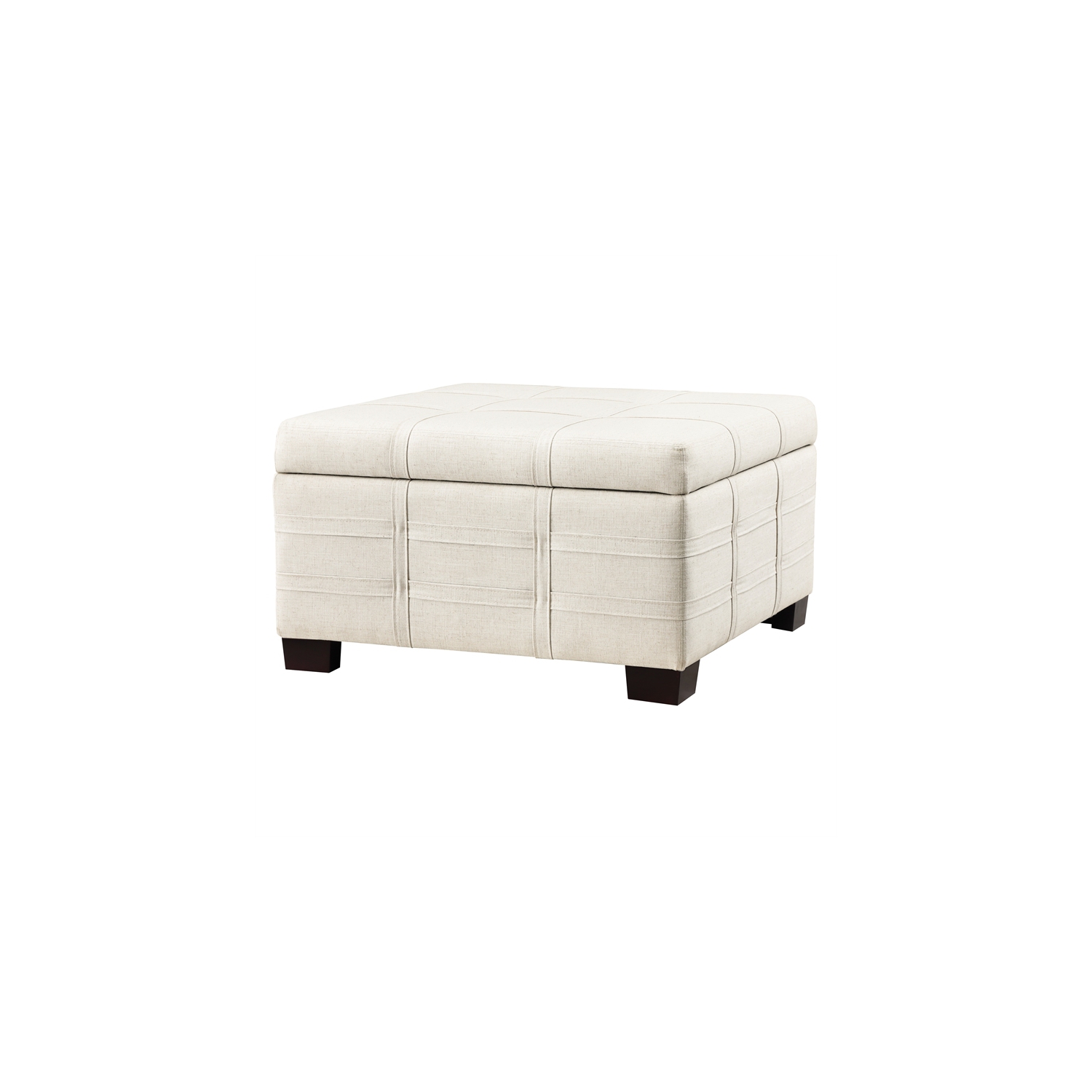 Detour Strap Square Storage Ottoman in Linen White Fabric