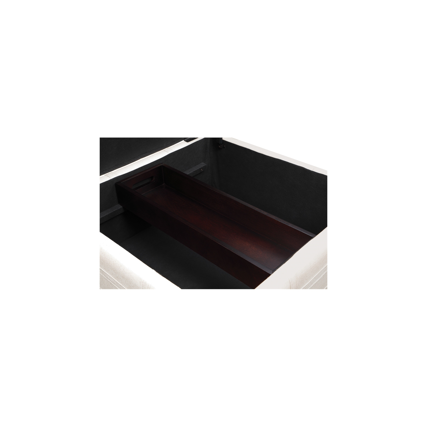 Detour Strap Square Storage Ottoman in Linen White Fabric