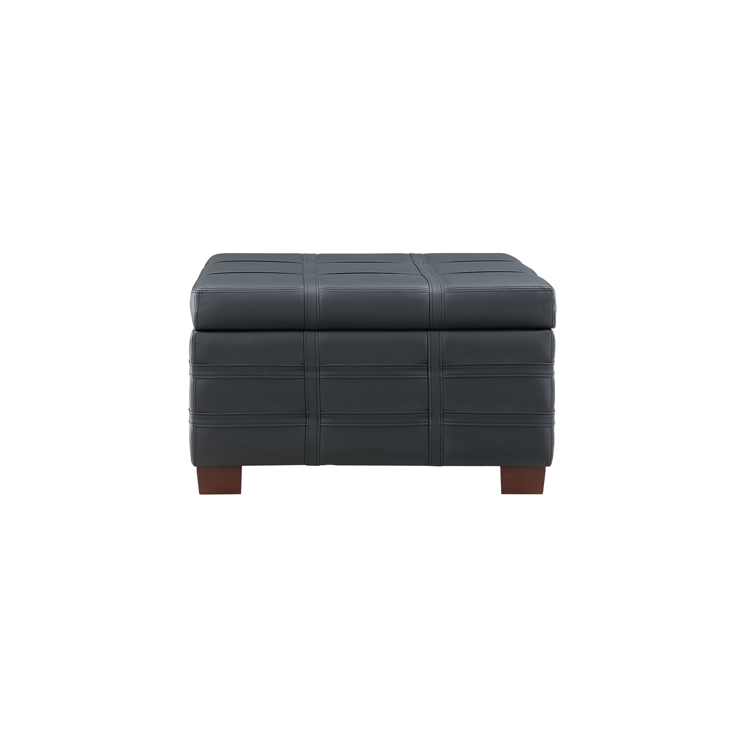 Detour Strap Square Storage Ottoman in Black Faux Leather