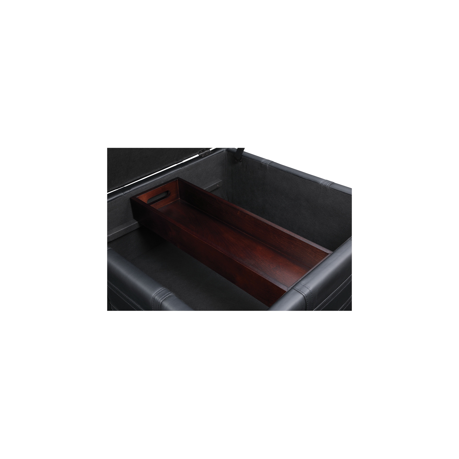 Detour Strap Square Storage Ottoman in Black Faux Leather