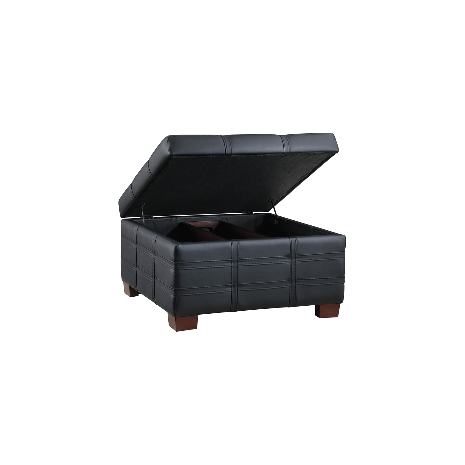 Detour Strap Square Storage Ottoman in Black Faux Leather