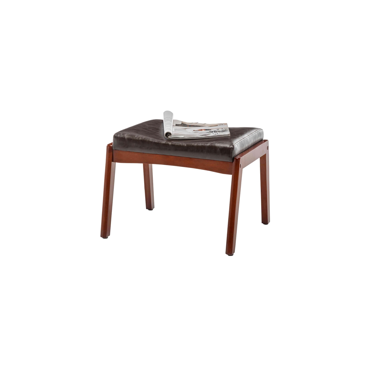 Designs4Comfort Natalie Accent Ottoman Stool in Espresso Faux Leather and Wood