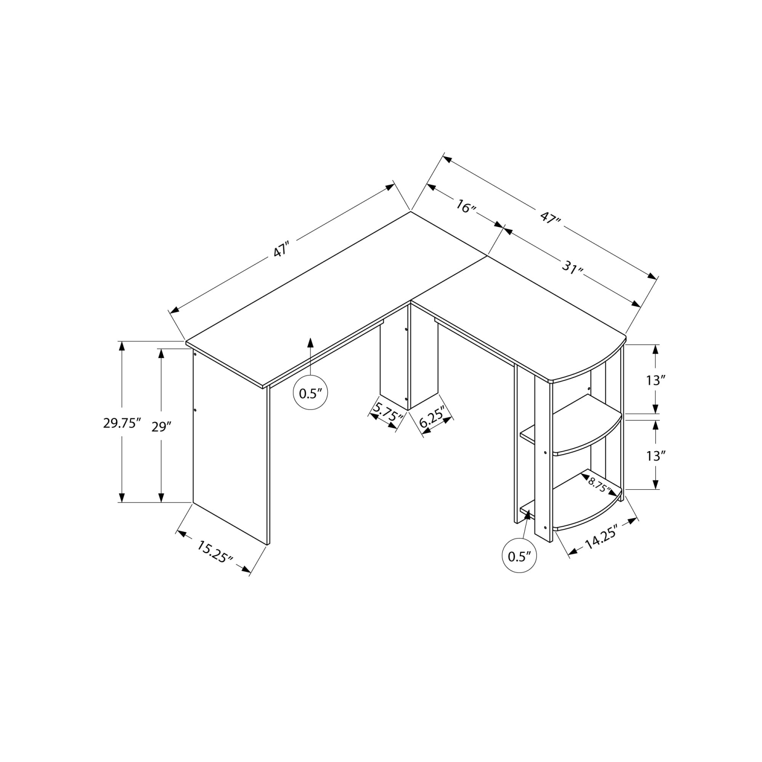 Monarch Specialties I 7720 Computer Desk - Industrial Grey L-shaped Corner/2 Shelves