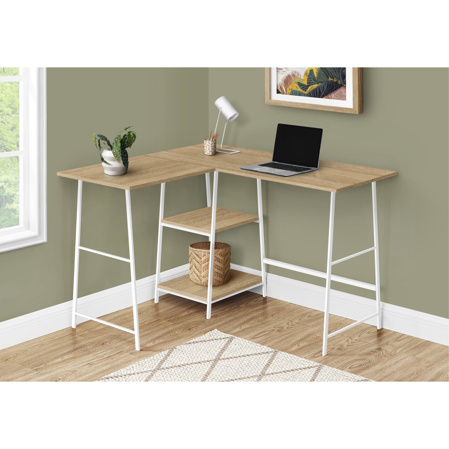 Monarch Specialties I 7597 Computer Desk - 48"L / Natural Top / White Metal Corner