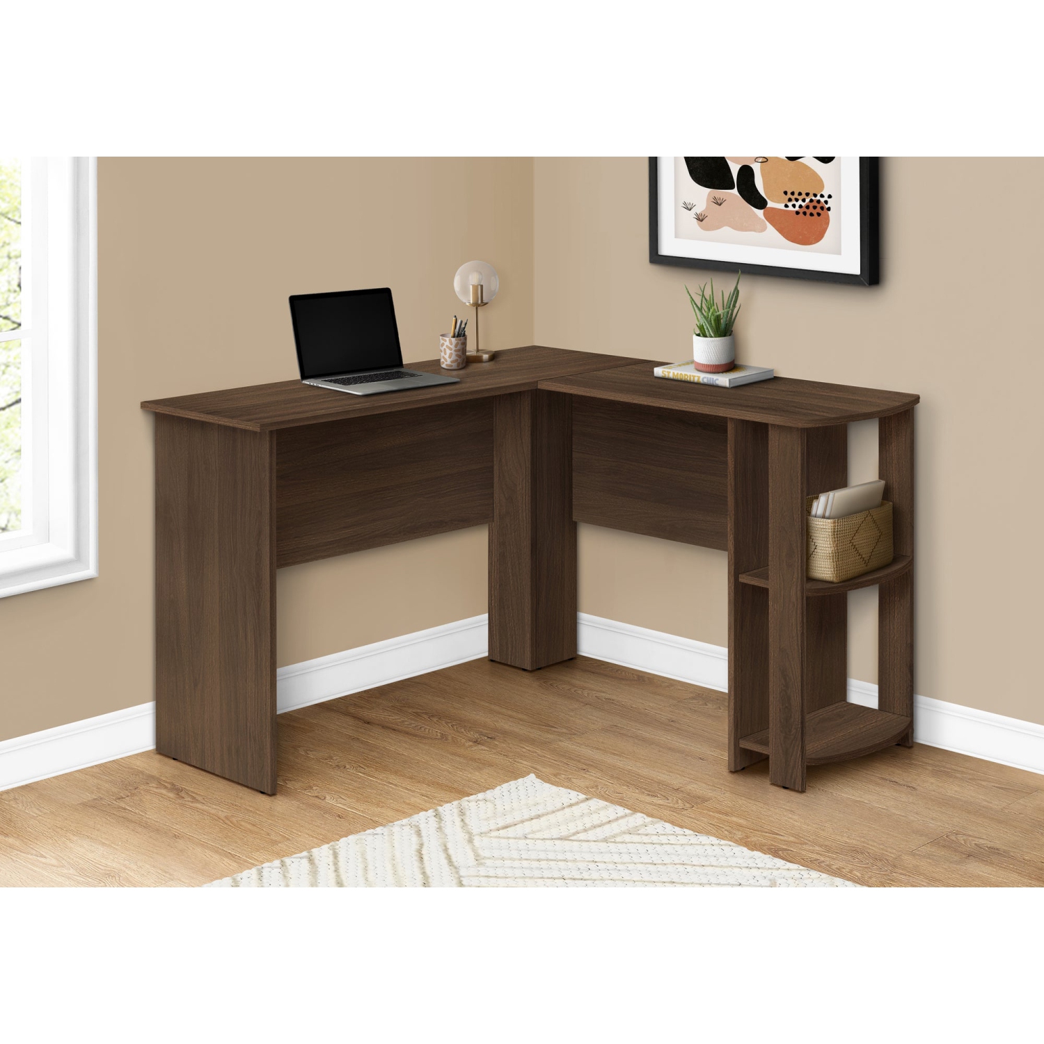 Monarch Specialties I 7721 Computer Desk - Dark Walnut L-shaped Corner / 2 Shelves