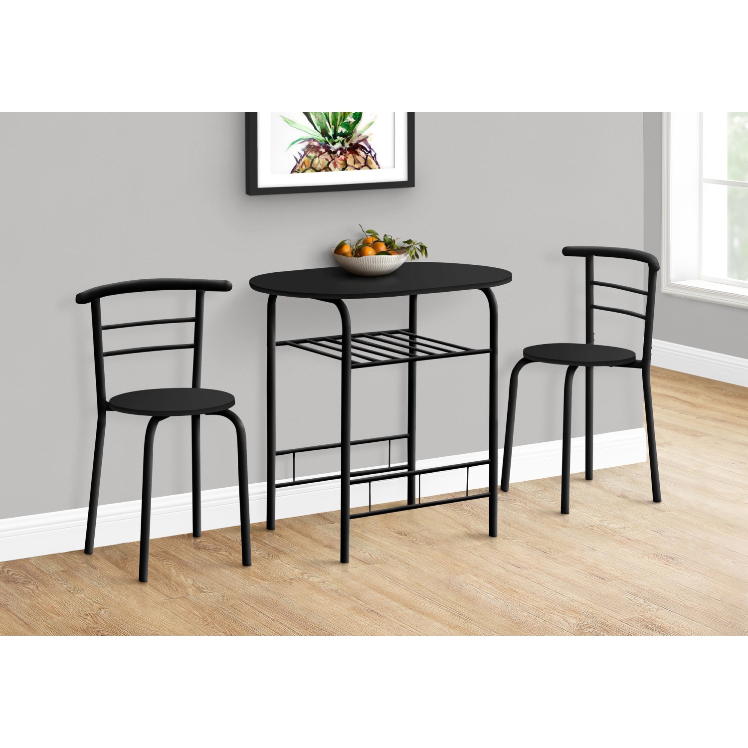 Monarch Specialties I 1208 Dining Set - 3pcs Set / Black Top / Black Metal
