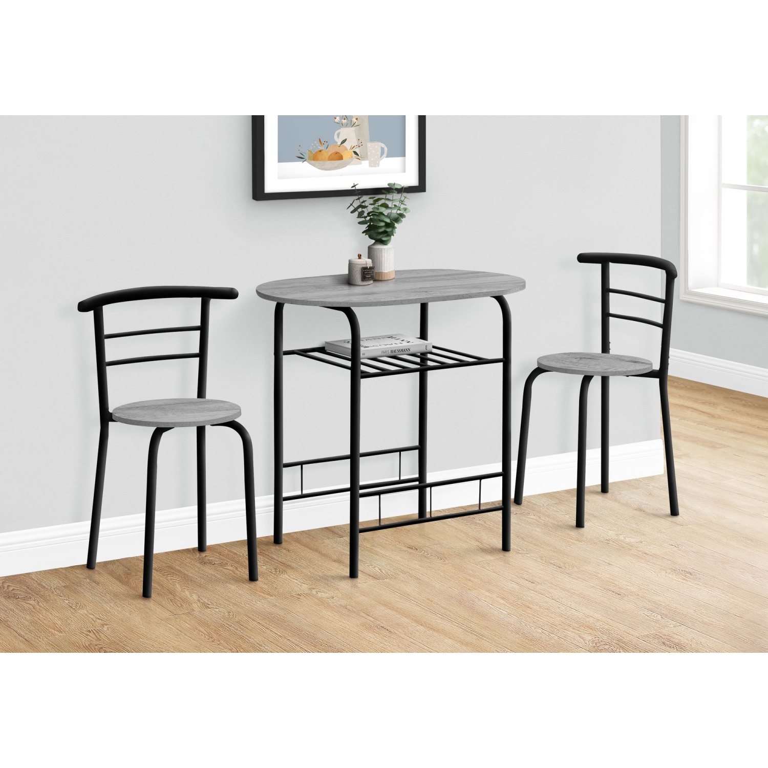 Monarch Specialties I 1207 Dining Set - 3pcs Set / Grey Top / Black Metal