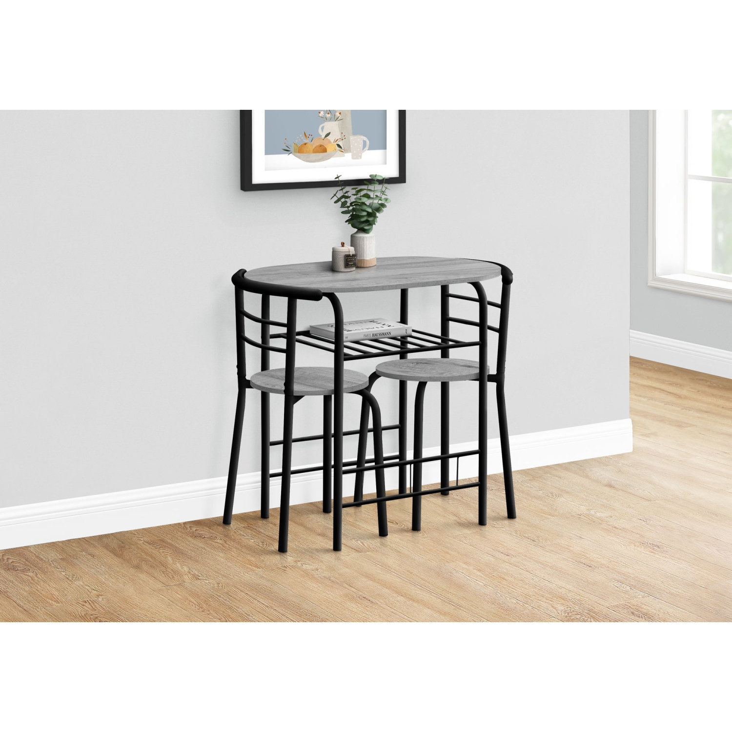 Monarch Specialties I 1207 Dining Set - 3pcs Set / Grey Top / Black Metal