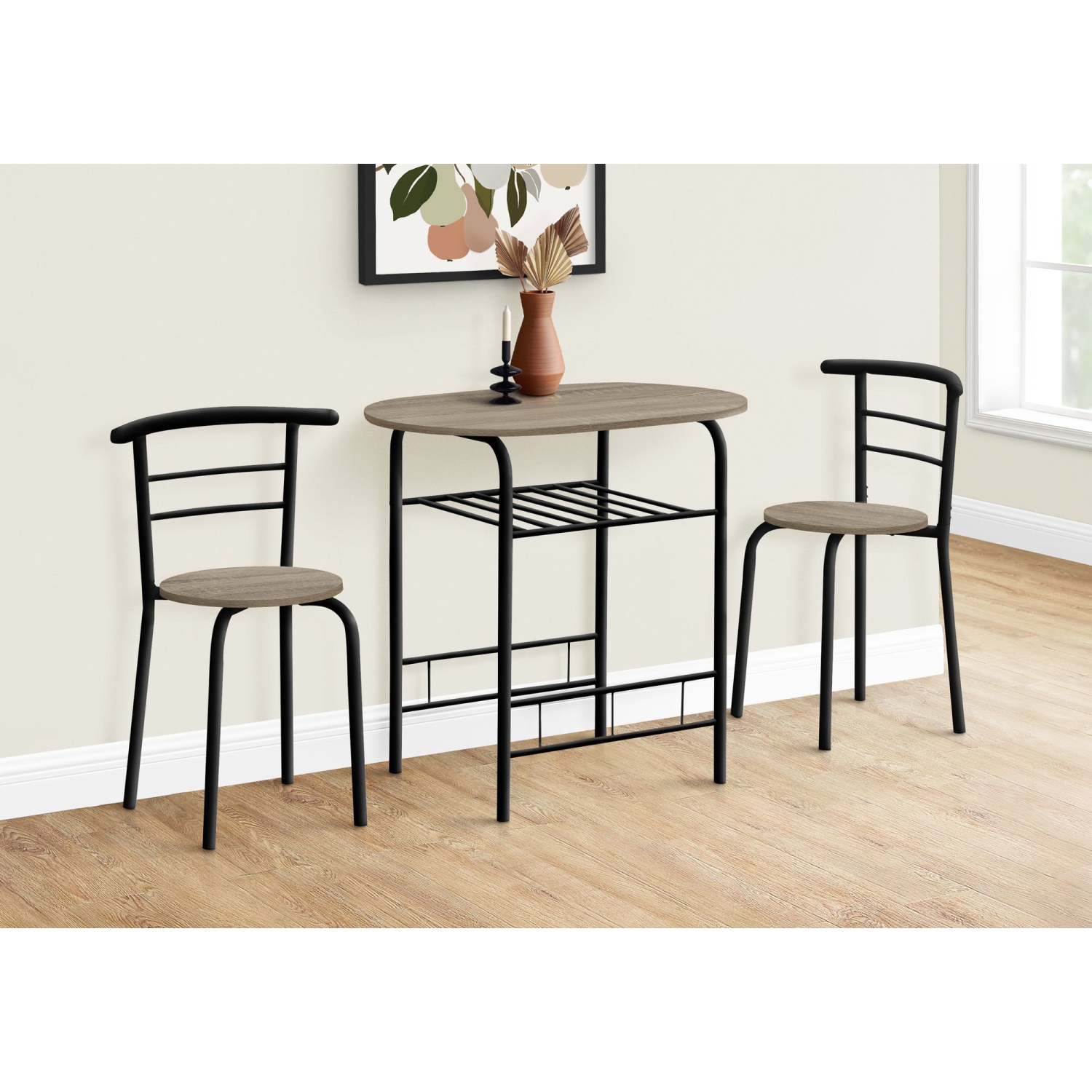 Monarch Specialties I 1206 Dining Set - 3pcs Set / Dark Taupe Top / Black Metal