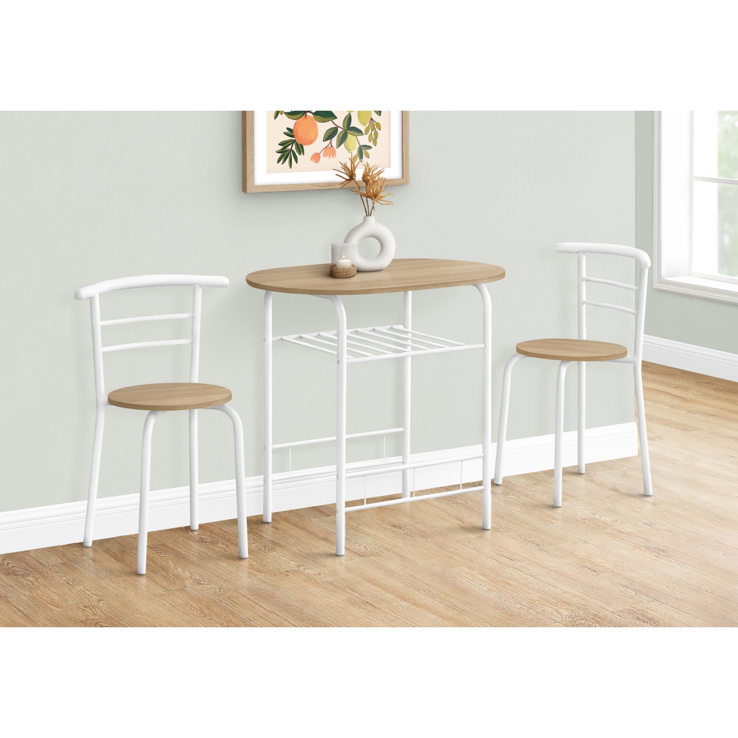 Monarch Specialties I 1209 Dining Set - 3pcs Set / Natural Top / White Metal