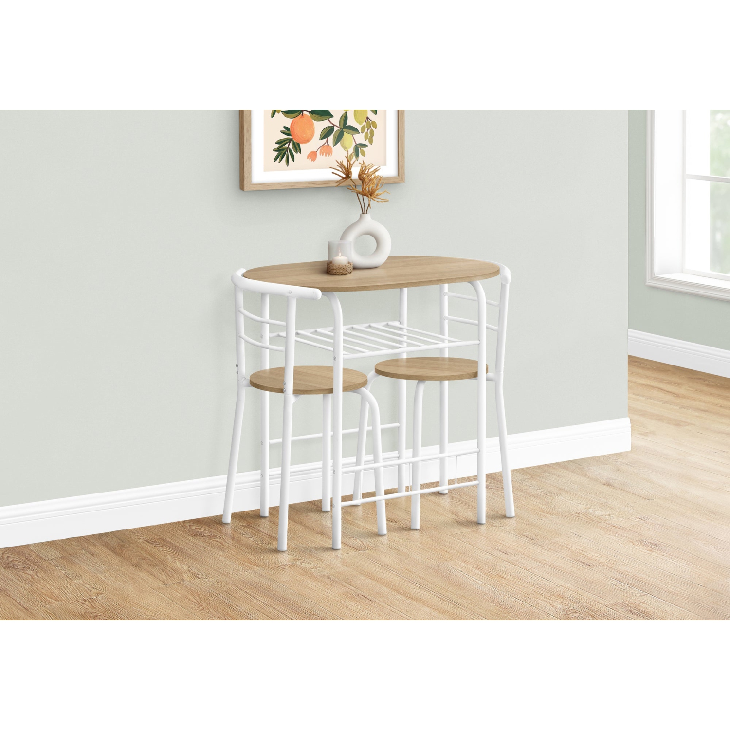Monarch Specialties I 1209 Dining Set - 3pcs Set / Natural Top / White Metal