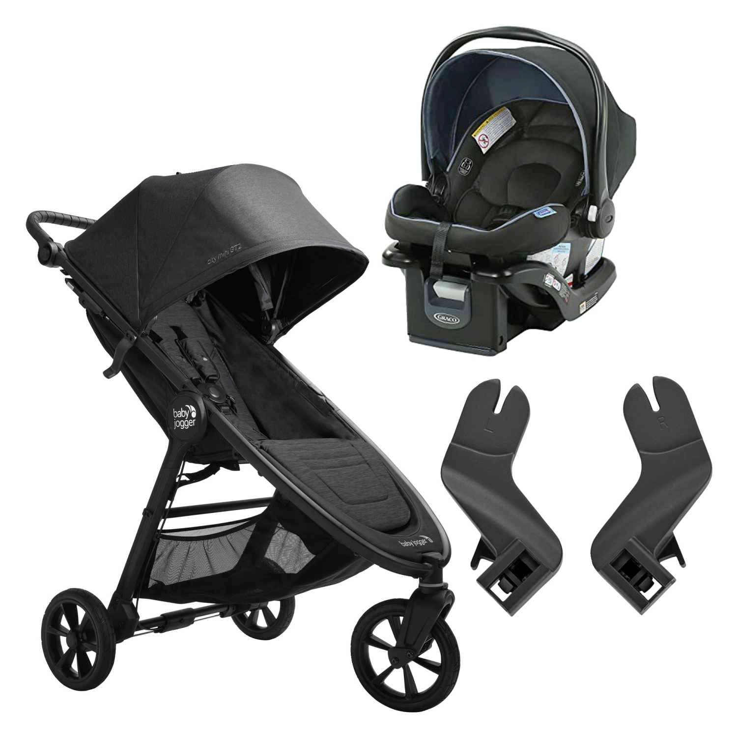 Mini kit 100, baby jogger city min gt2 + infant car seat ontario + car seat adaptor, black