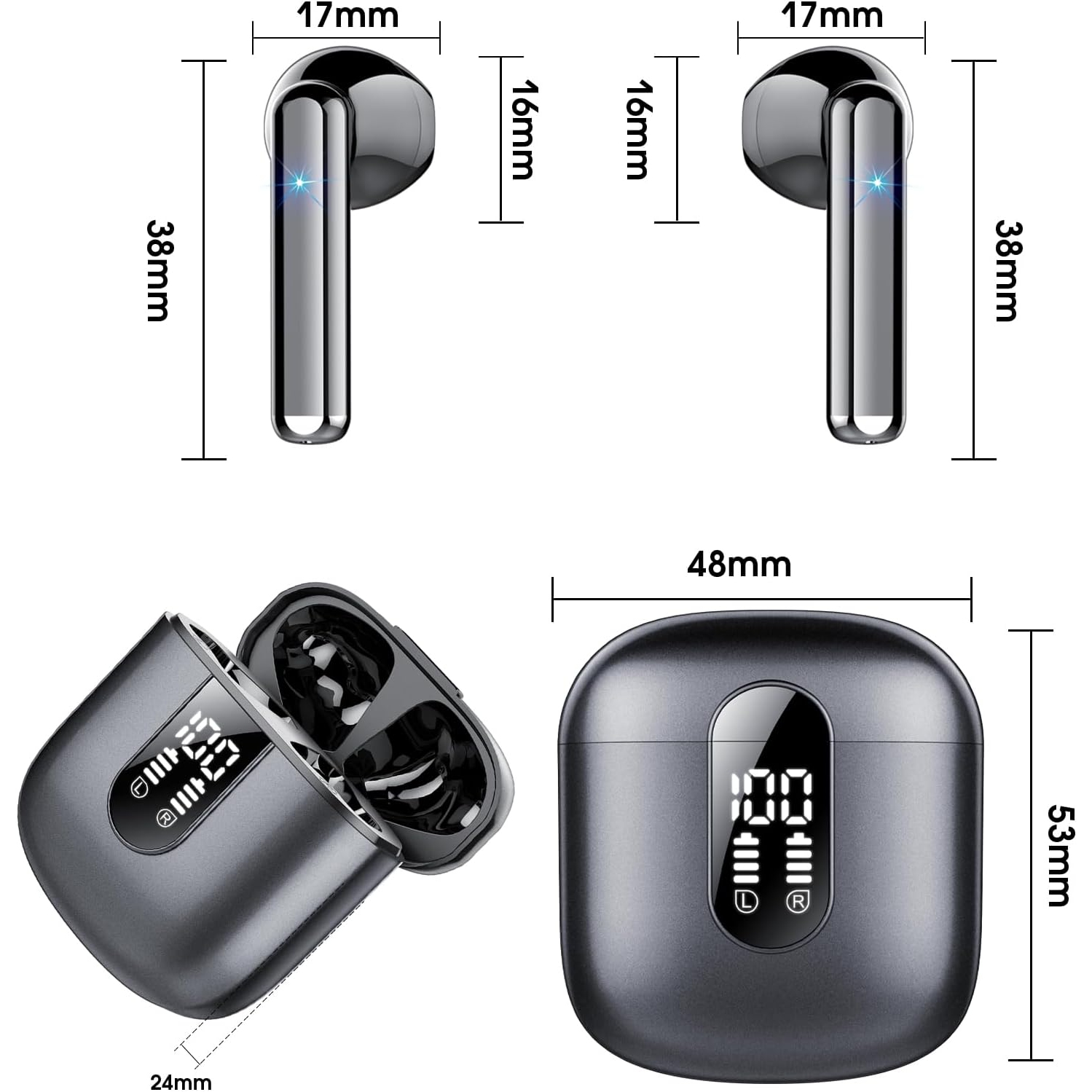 2025 New Bluetooth 5.4 Wireless Earbuds – Mini HiFi Stereo with 4 ENC Noise Cancelling Mics, 40H Battery, USB-C, IP7 Waterproof – Ideal for Sports &