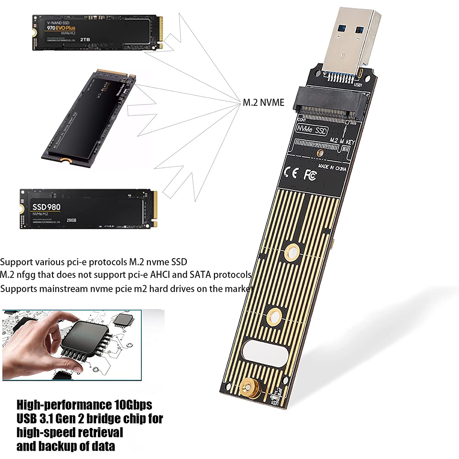 M.2 NVME SSD to USB Adapter Board Hard Disk Converter Board SSD
