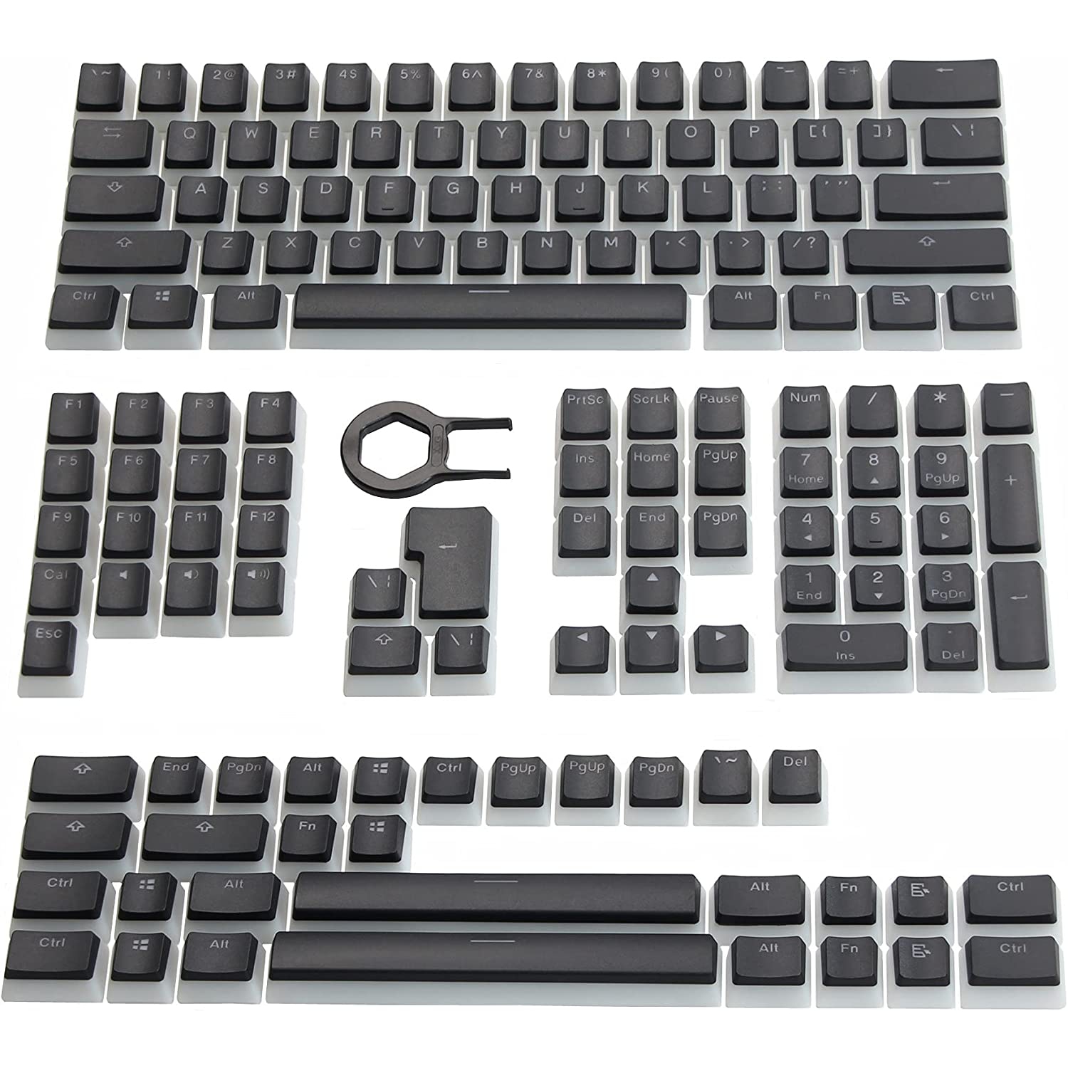 Keycaps PBT Backlit Doubleshot Cherry MX Pudding Keycap Set OEM Profile Translucent with Keycap Puller for US UK Layout 61 68 84 87 104 108 MX