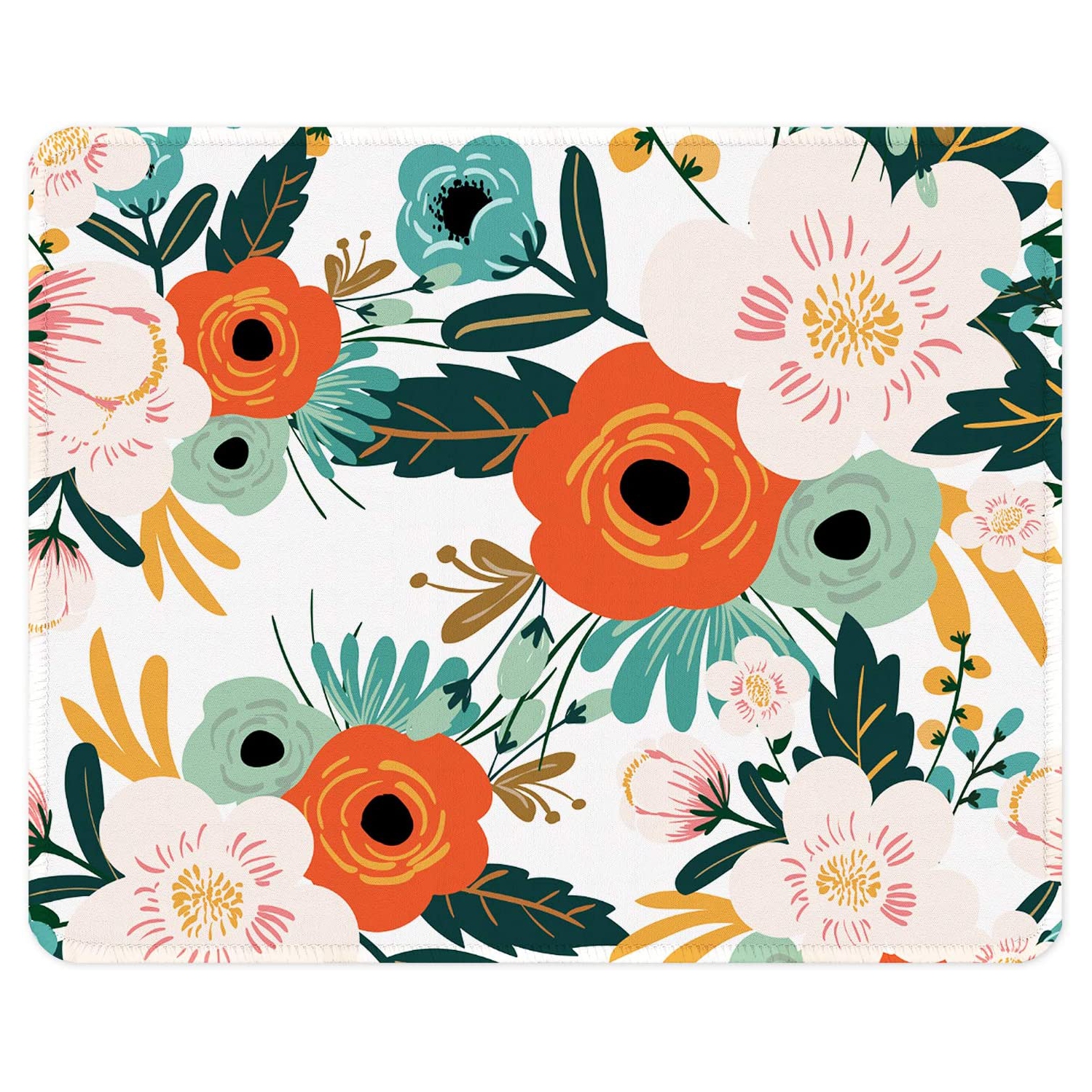 Mouse Pad, Orange Flowers Pattern Design Mousepad. Customized Gaming Mousepads for Laptop and Computer. Cute Design Desk Accessories. Non-Slip, Stitched Edges, Waterproof
