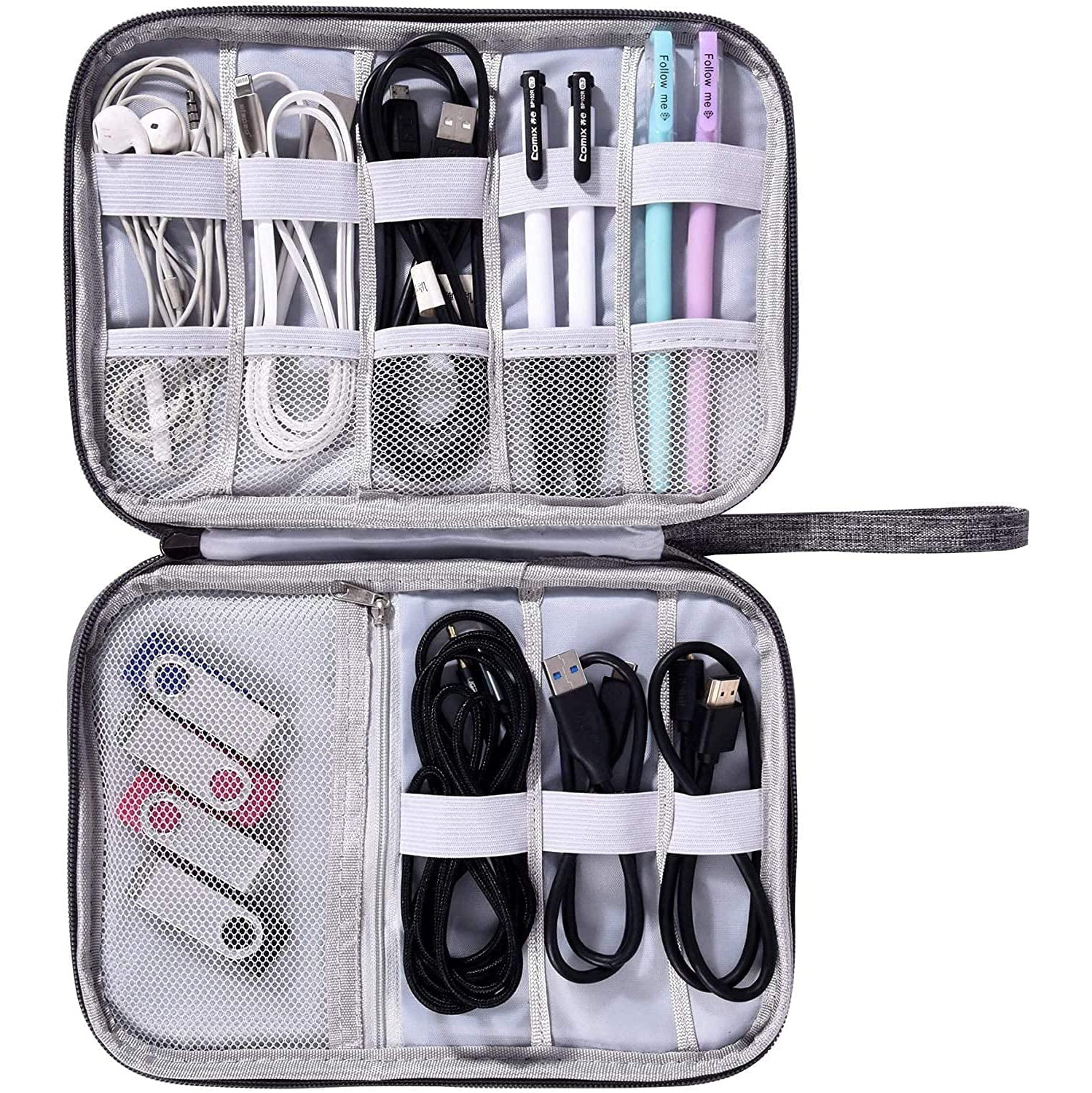Small Electronic Accessories Organizer, Universal Compact Travel Digital Accessories Storage Bag for Portable Charger, Cables, Earphone, Cord, SD