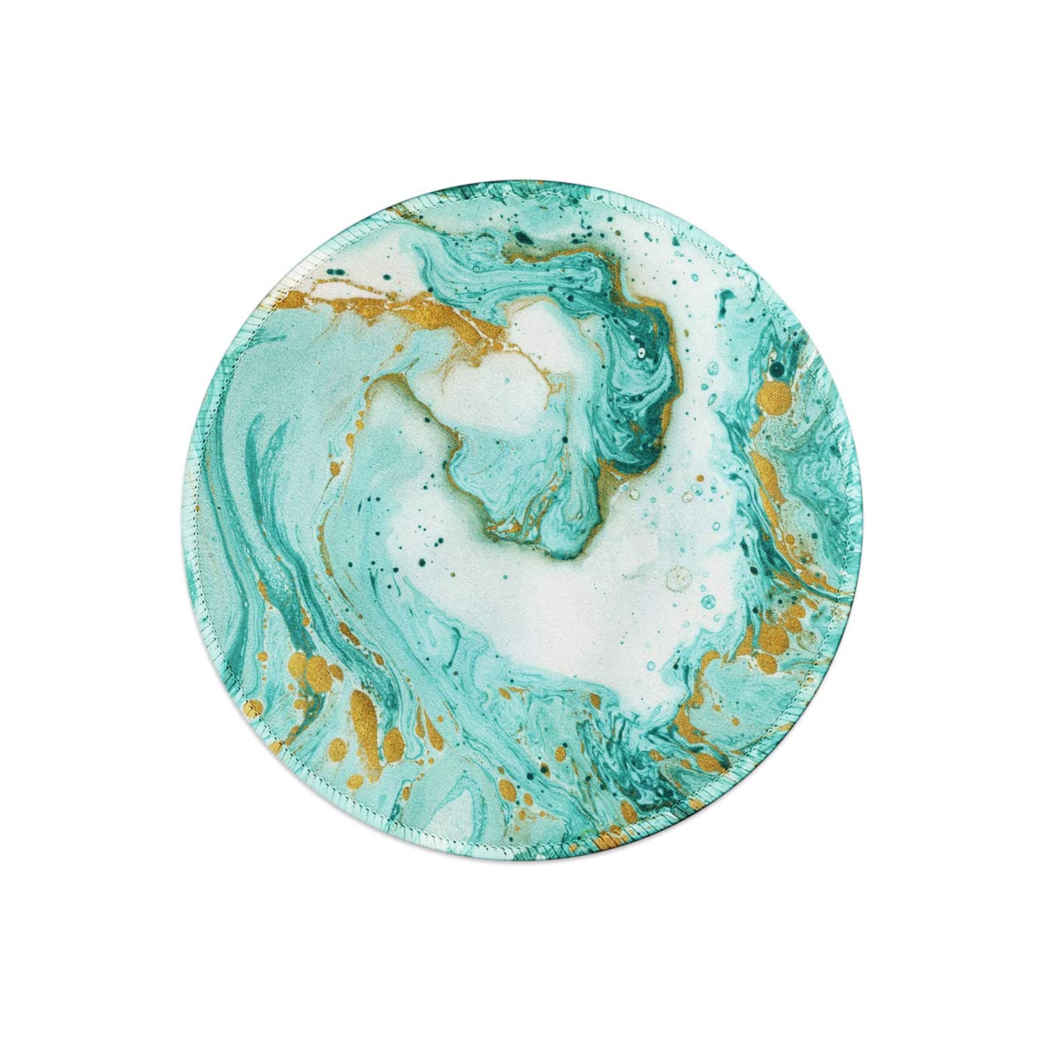 Mouse Pad, Art Design Green Marble Round Mousepad for Laptop, Computer & PC, Durable Stitched Edges, Non-Slip Rubber Base, Enhanced Thickness, Waterproof, Customized Gaming