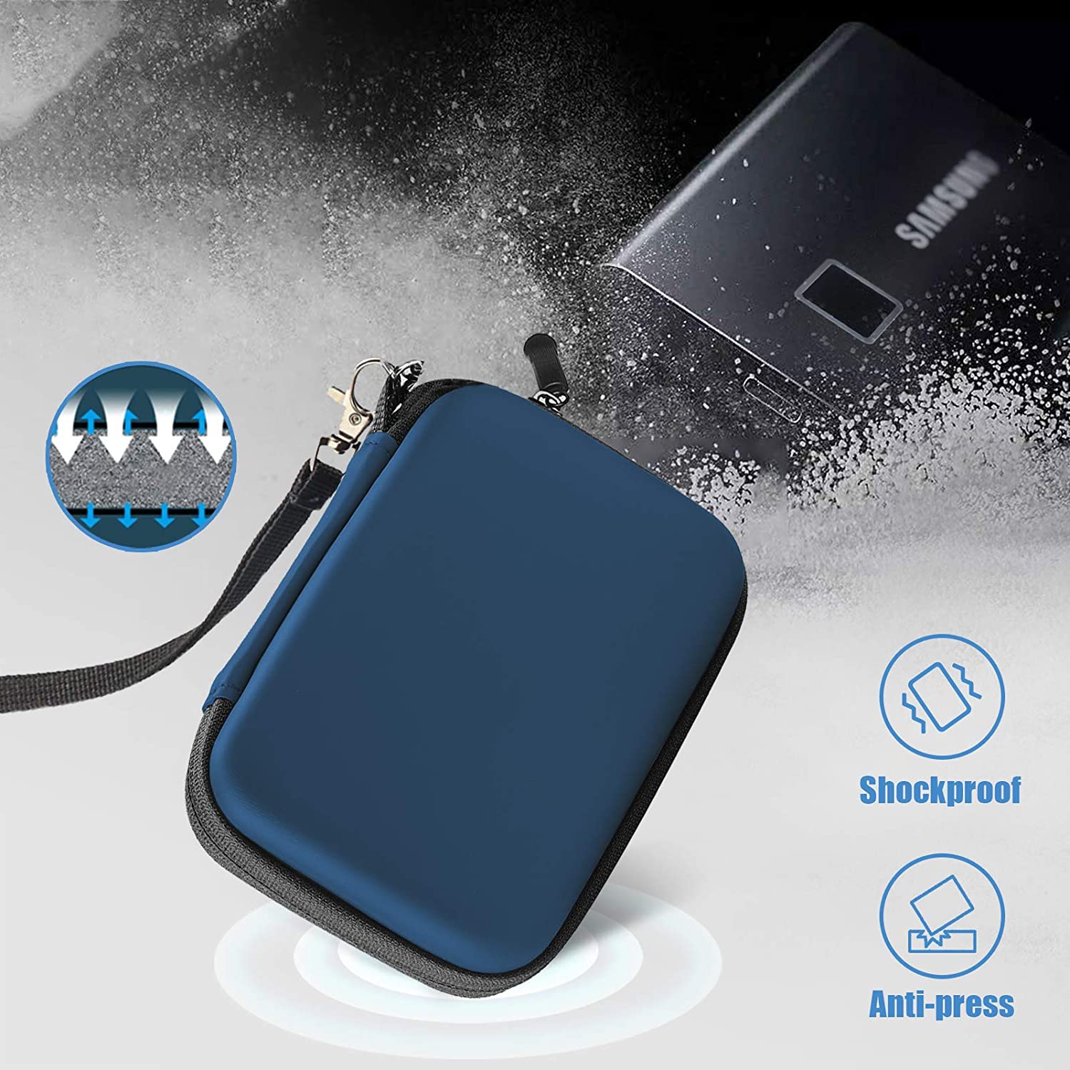 Samsung T7 / T7 Touch Portable SSD Carrying Case with Silicone Cover, Hard EVA Shockproof Storage Travel Organizer for Samsung T7 Touch Portable