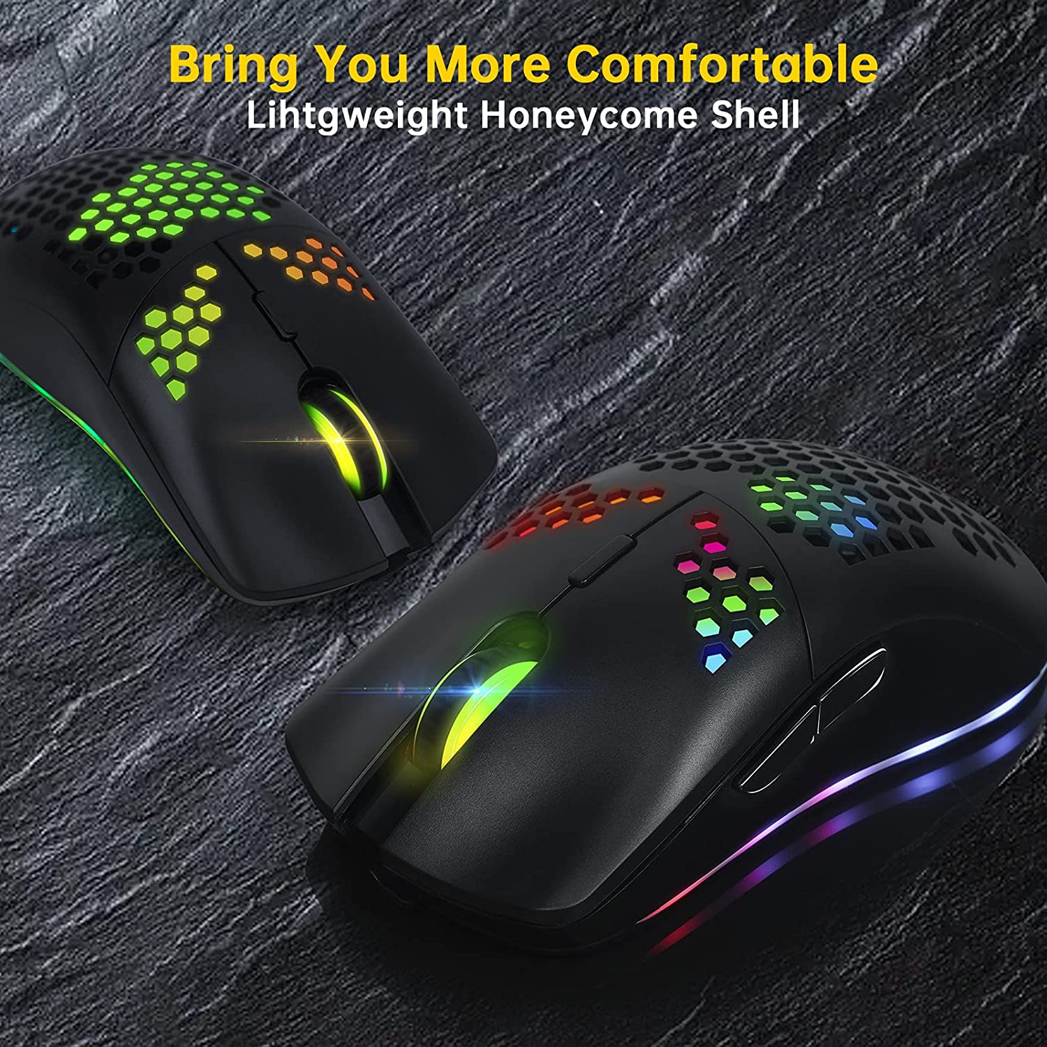 Wireless Gaming Mouse,Computer Mouse with Honeycomb Shell,11 RGB Backlit,3,400 DPI,6 Programmed Buttons,USB Receiver,Power Saving,Wireless Mouse for