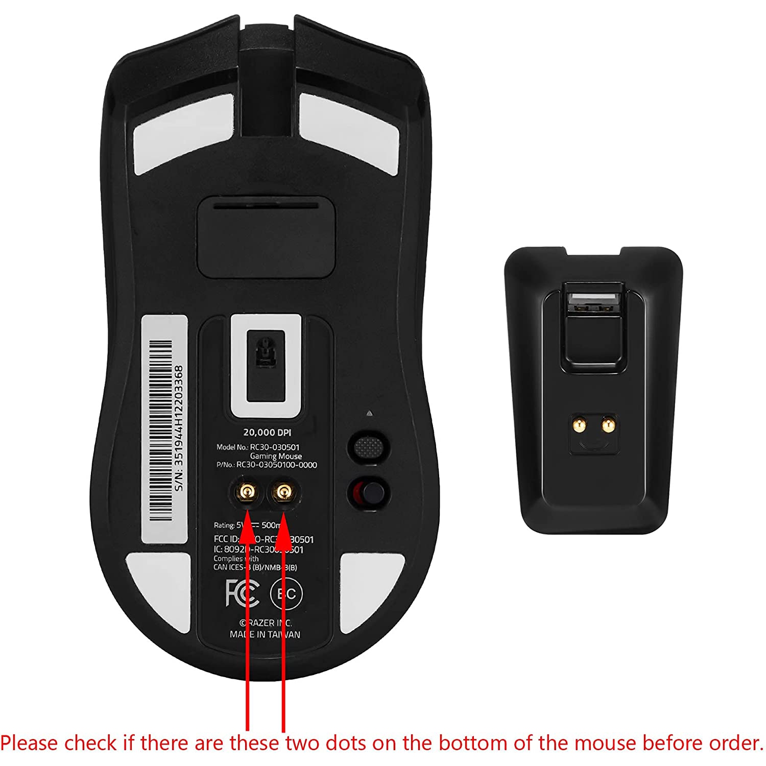 Charging Dock for Razer Wireless Mouse DeathAdder V2 Pro,Naga Pro,Viper Ultimate,and Basilisk Ultimate with 6.6 Feet Cable